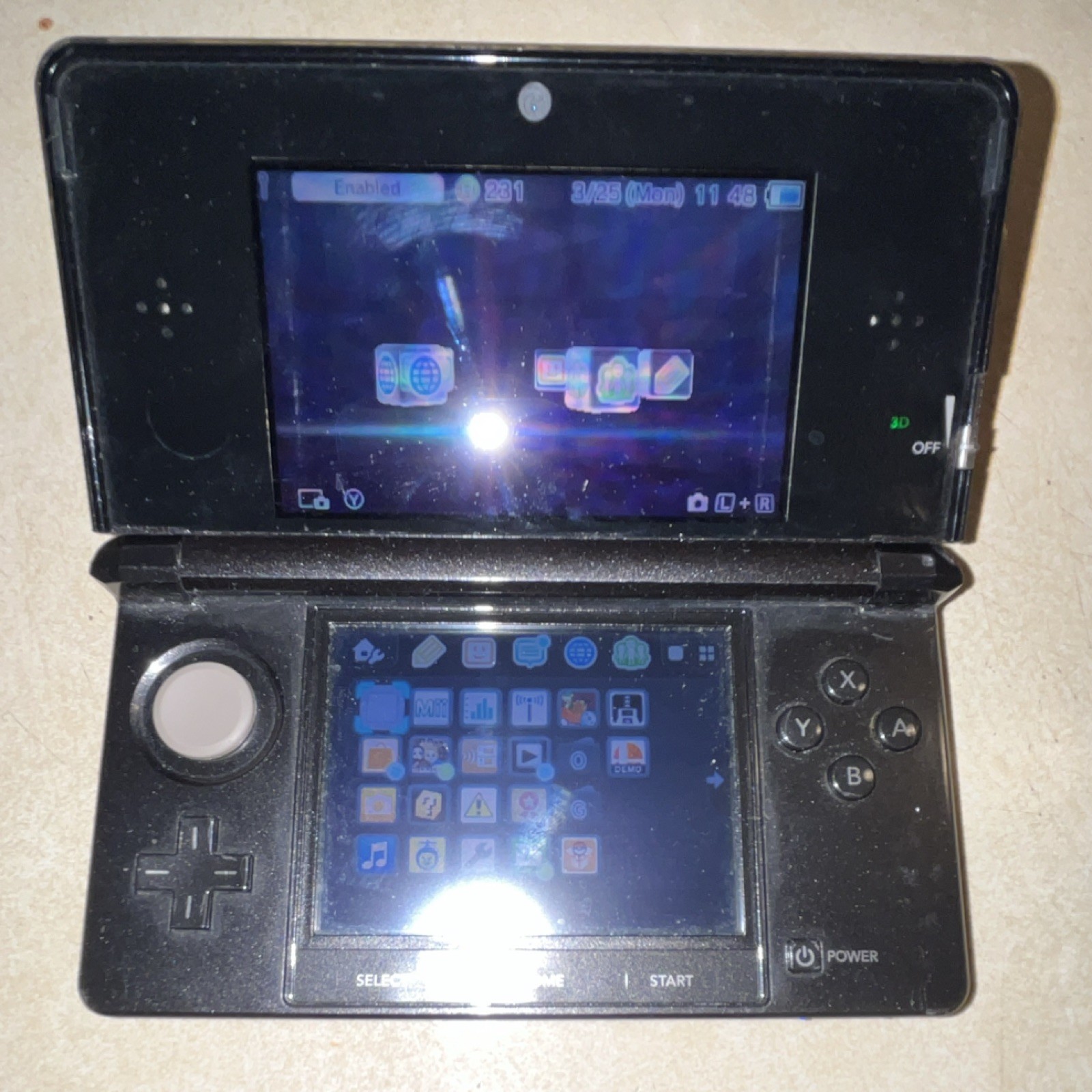 Nintendo 3DS Cosmo Black Charger and Stylus Included