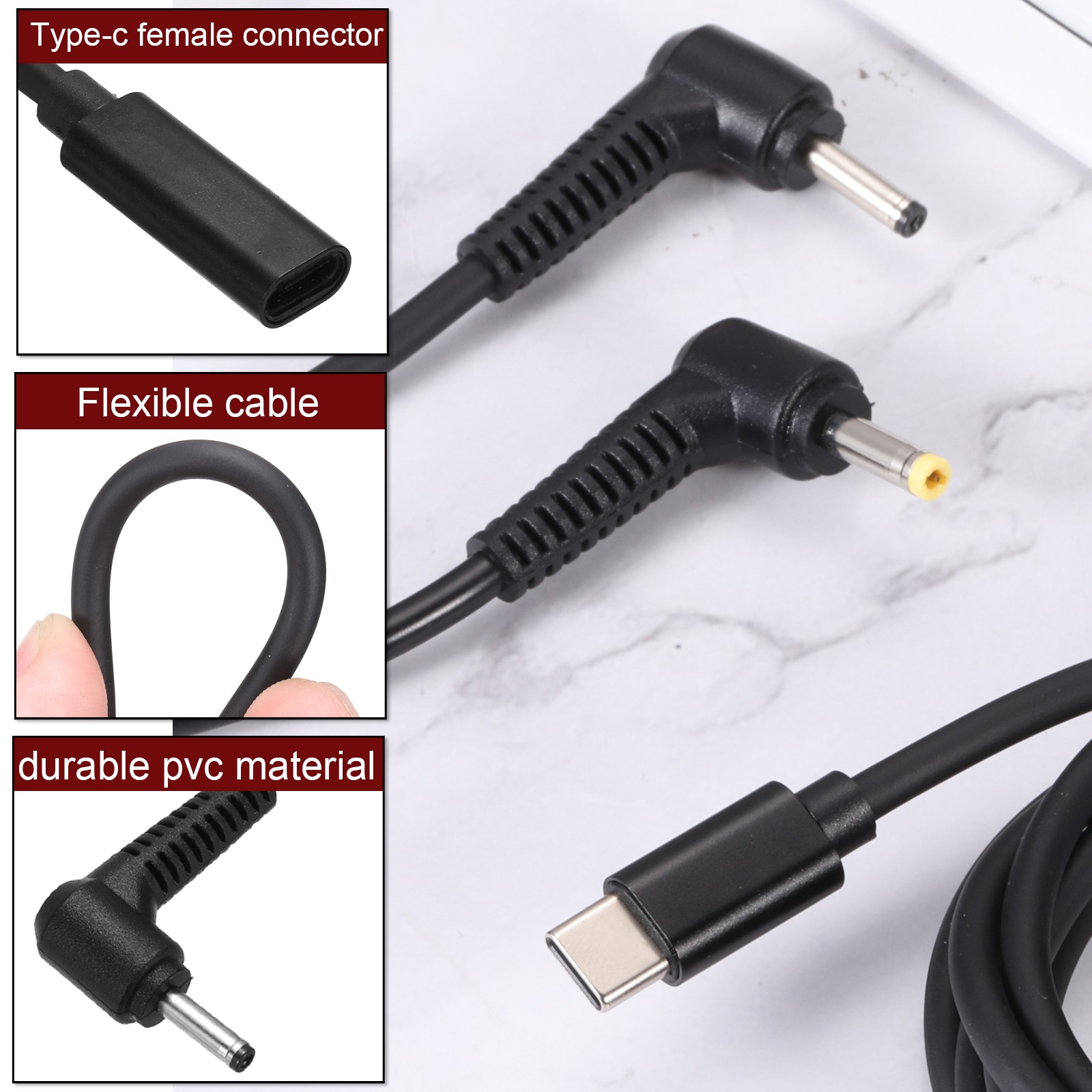 0.5FT USB C to DC PD Power Fast Charging Cable, 3.5mmx1.35mm 65W/18V-20V(Black)