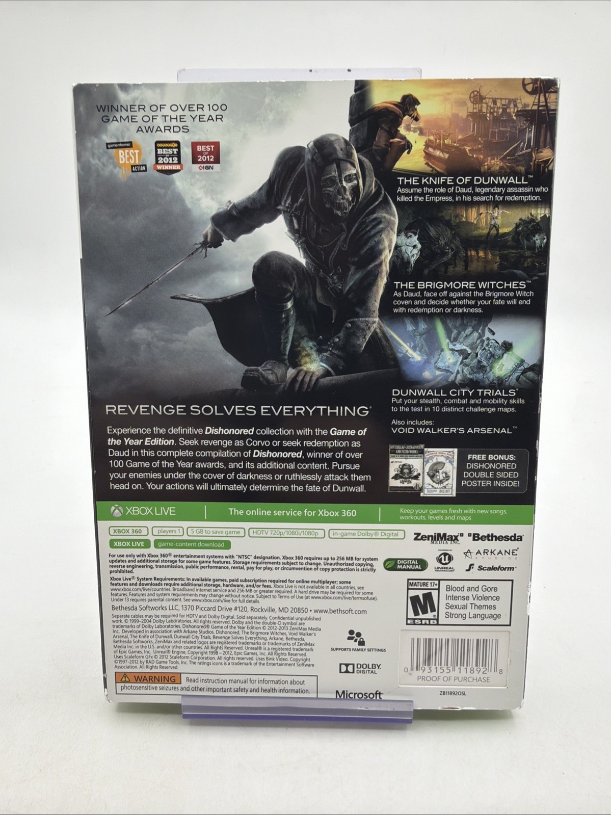 Dishonored Game of the Year Edition (Xbox 360, 2012) First Print W/slipcover NEW