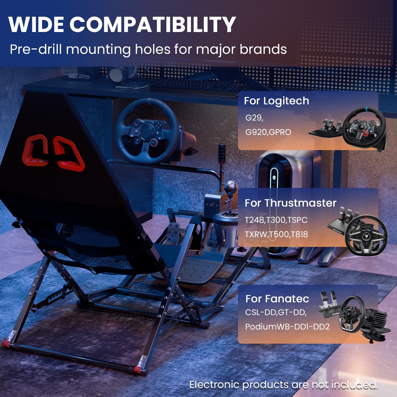 Minneer Foldable Racing Simulator Cockpit Fit Logitech G29 G923 Thrustmaster