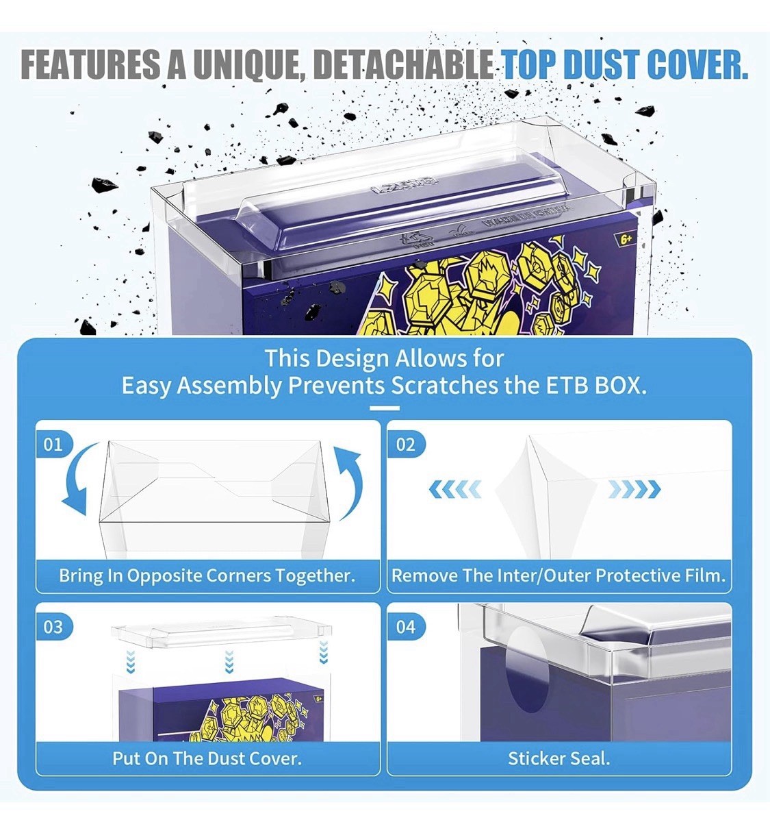 10 Pack Clear PKMN ETB Protector Case With Lids. PET. Dustproof, Stackable.