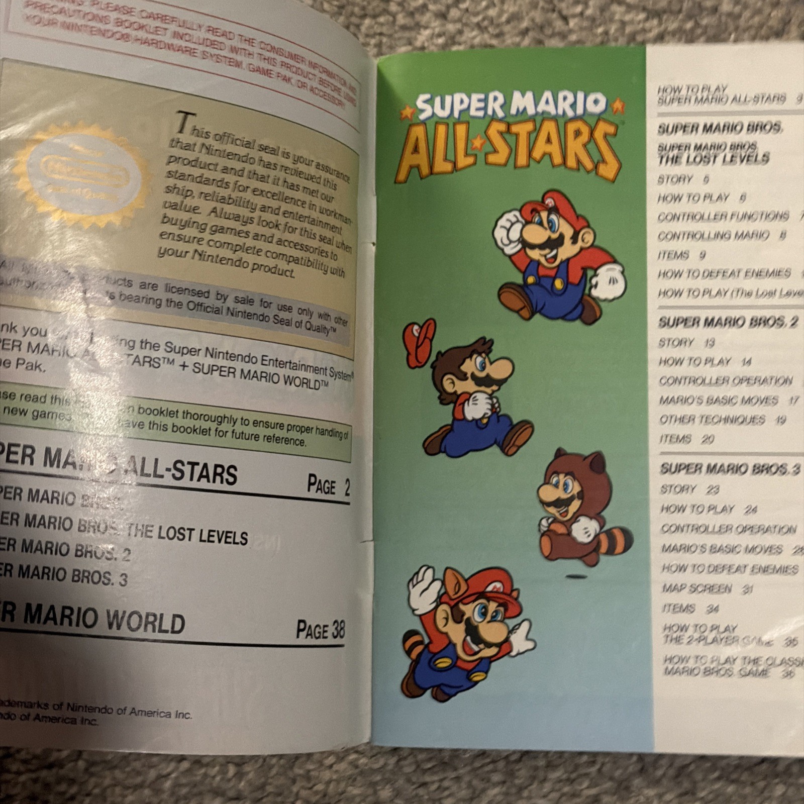 Super Mario All Stars + Super Mario World Nintendo 1995 Manual Only