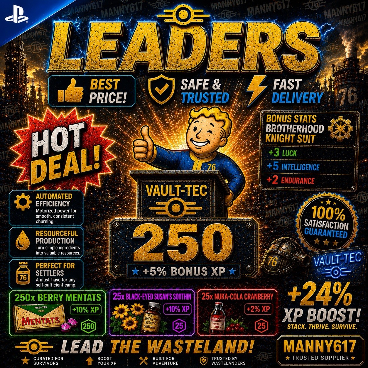 Fallout 76 PS4/PS5 X250 Leader Bobbleheads +5% XP Fast Delivery