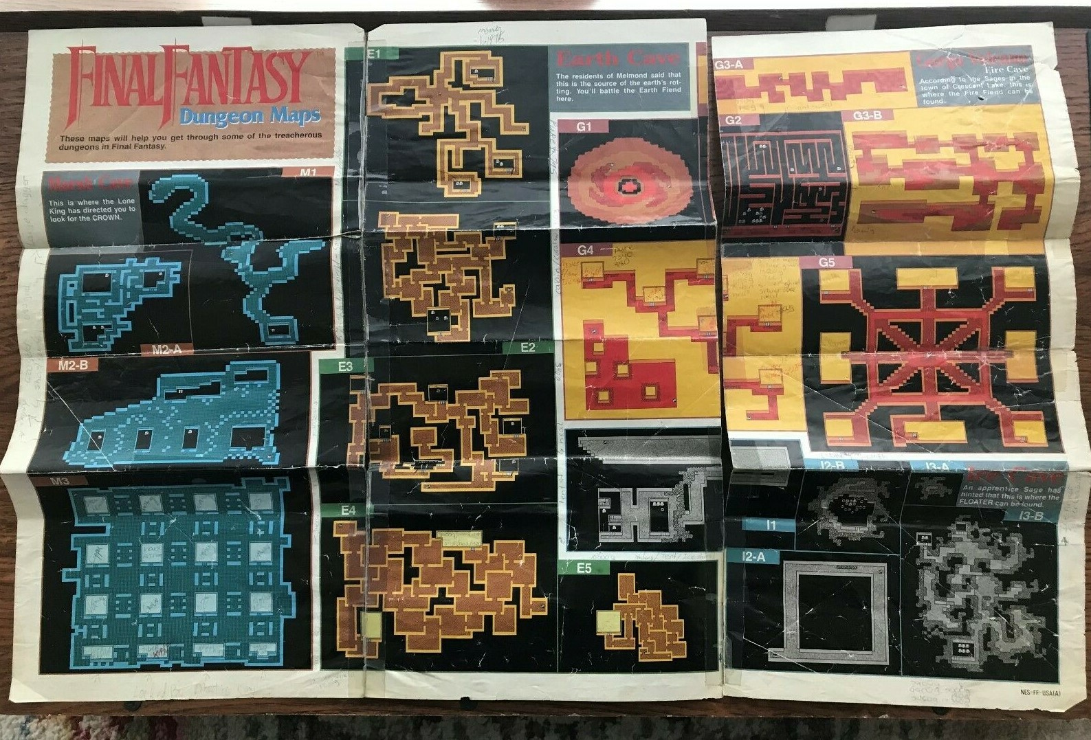 Final Fantasy Dungeon Maps Strategies Foldable Poster NES Nintendo Manual Only