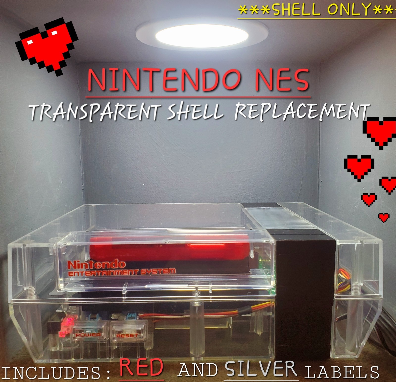 New Replacement Shell Case for NES TRANSPARENT CLEAR See Through ABS -SHELL ONLY