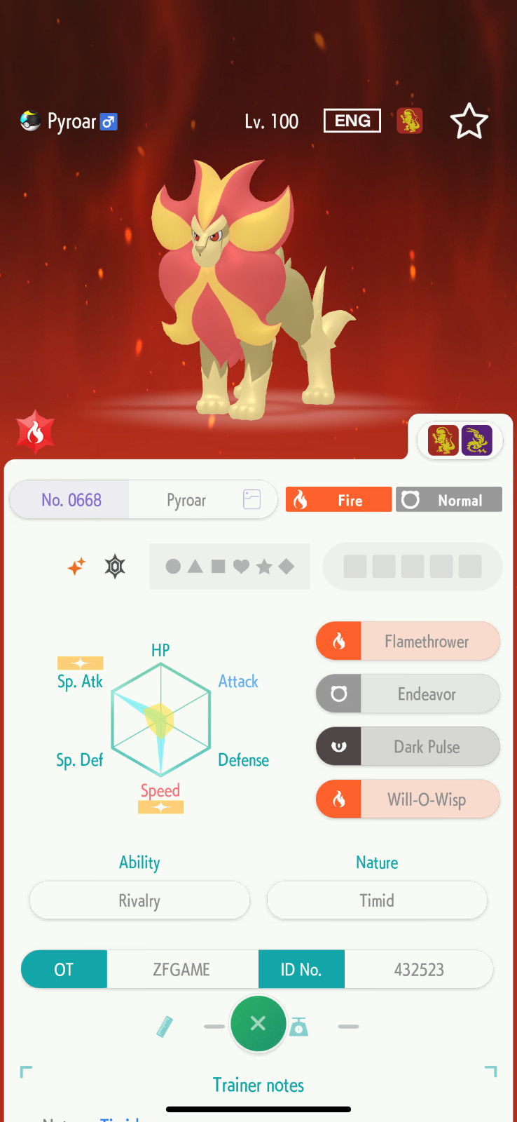 ✨6IV SHINY Pyroar Male + EVS🚀 POKEMON HOME✨Champions✨Online delivery⚡
