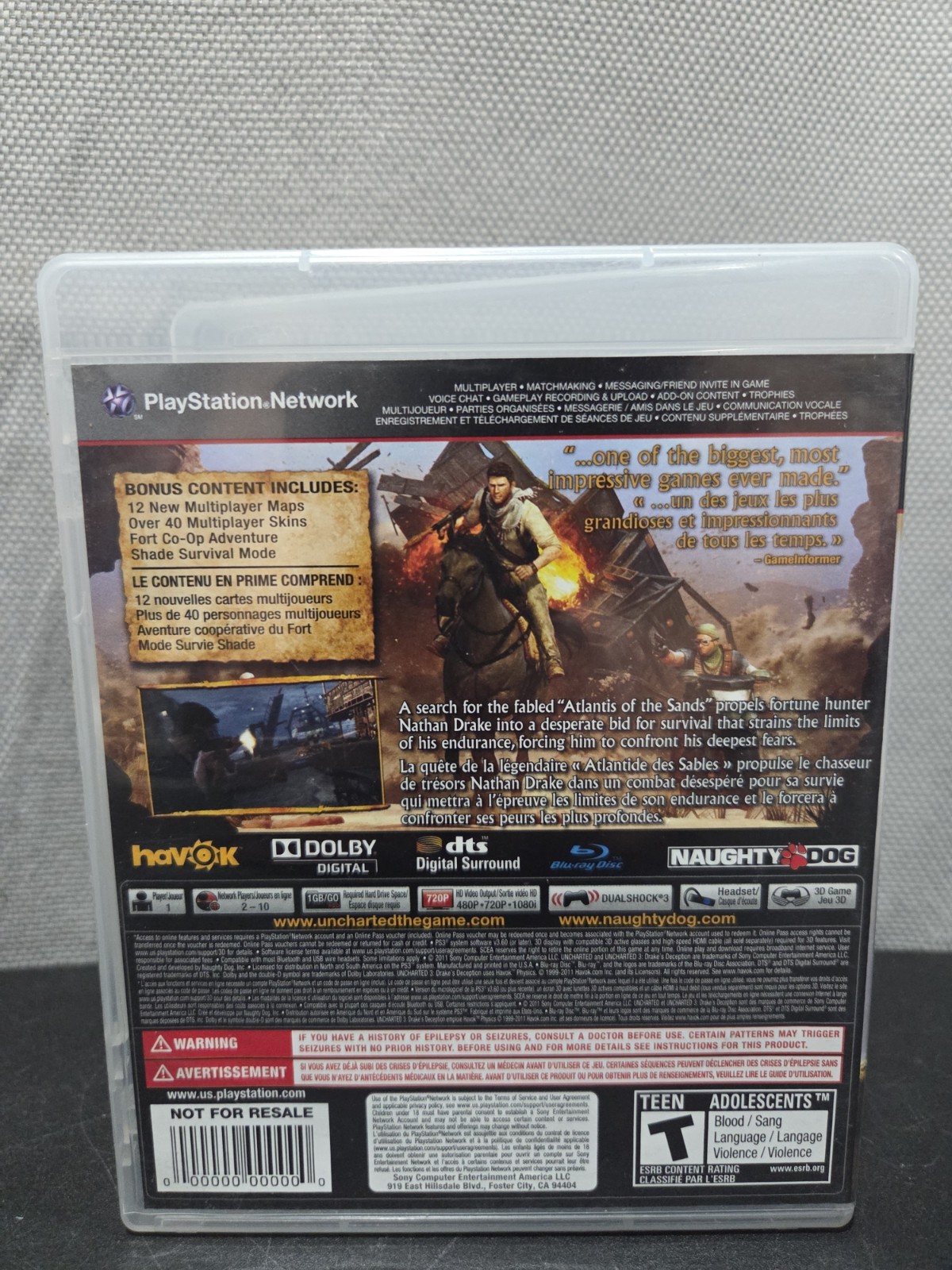 UNCHARTED 3 DRAKES DECEPTION NOT FOR RESALE GAME OF THE YEAR EDITION TESTED PS3