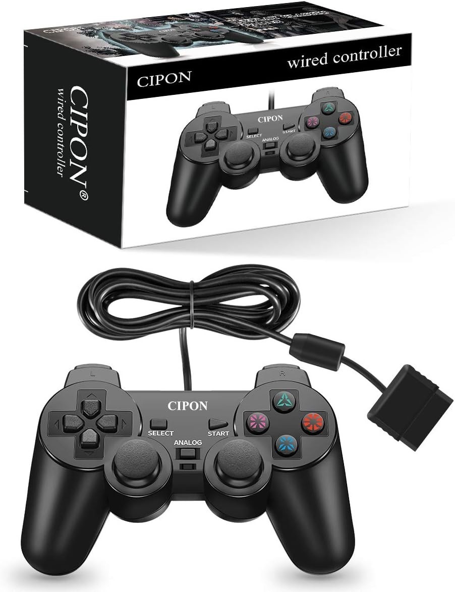 Wired Controller for PS-2 Console, Black Remote Controllers, PS-2 Accessories…