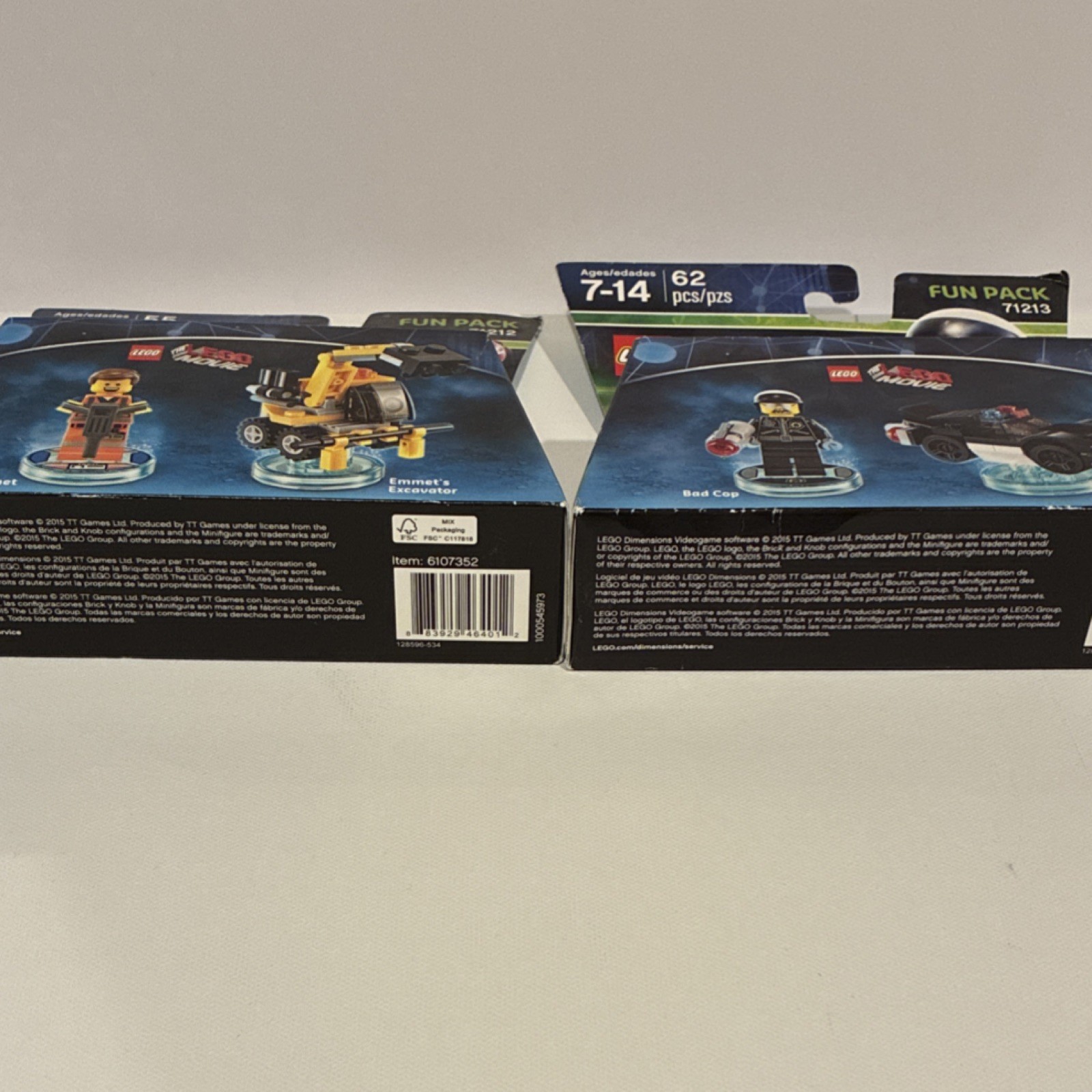 NEW Sealed LEGO Dimensions Fun Pack 71212 Emmet & 71213 BadCop Character Pk 2015