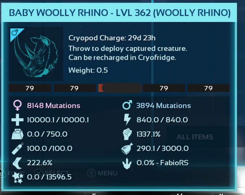 ARK ASCENDED PVE OFICIAL PAIR BABY RHINO BLACK ID79 TOP STATUS PC/XBOX/PS5