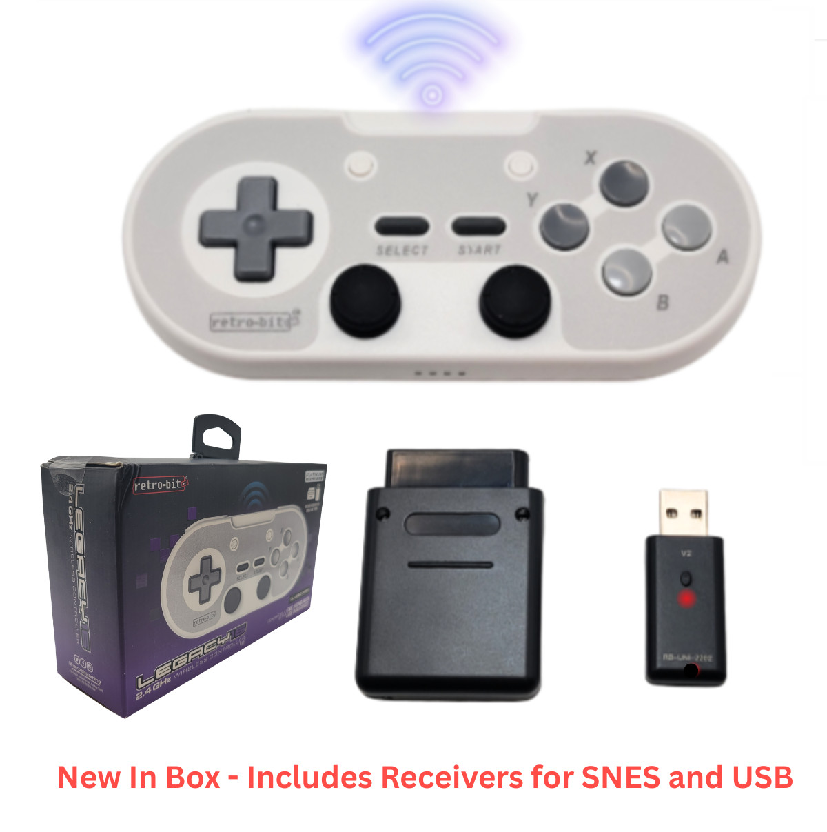 Retro-Bit Legacy 16 Wireless 2.4GHz Controller for SNES, Switch, PC, Mac – Gray