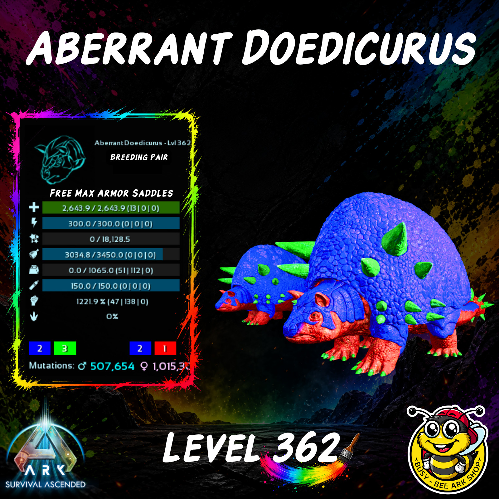 🦖 RAINBOW-Top-Stat-Adult-PAIRS-Ark-Survival-Ascended-PvE-PC/XBOX/PS5-BusyBee