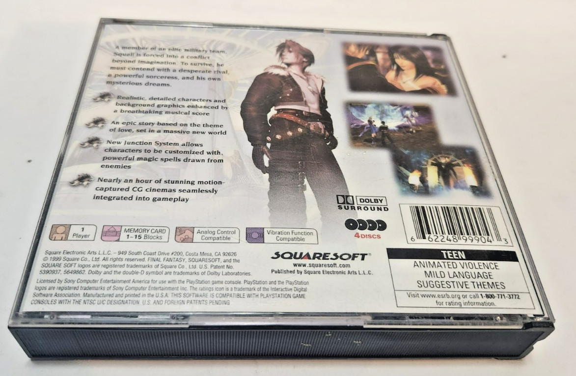 Final Fantasy VIII Playstation 1 Game Case 2 Manuals and 4 Discs