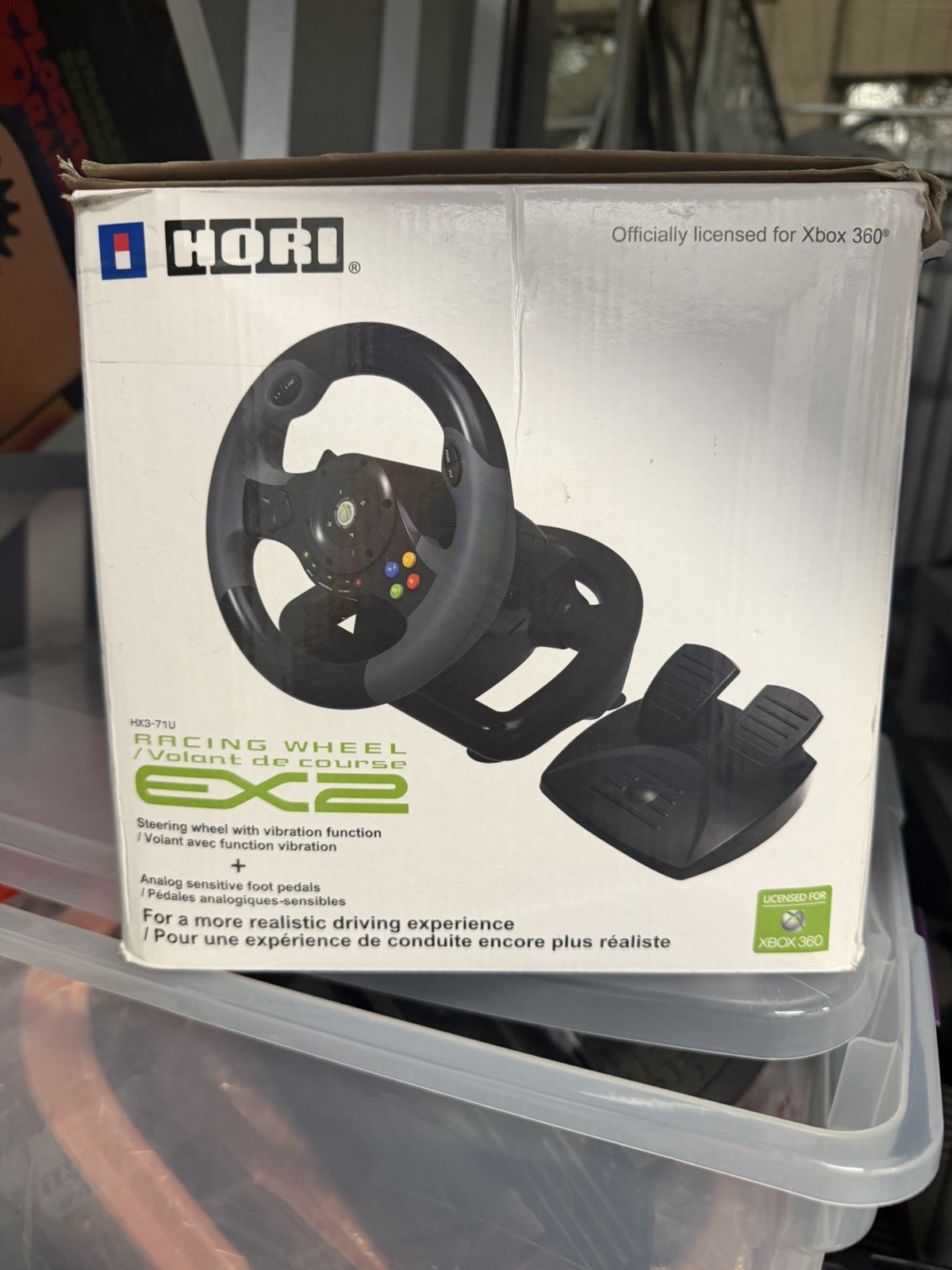 HORI Racing Wheel EX2 Wired w/ Pedals Vibration 8ft Cable for Xbox 360