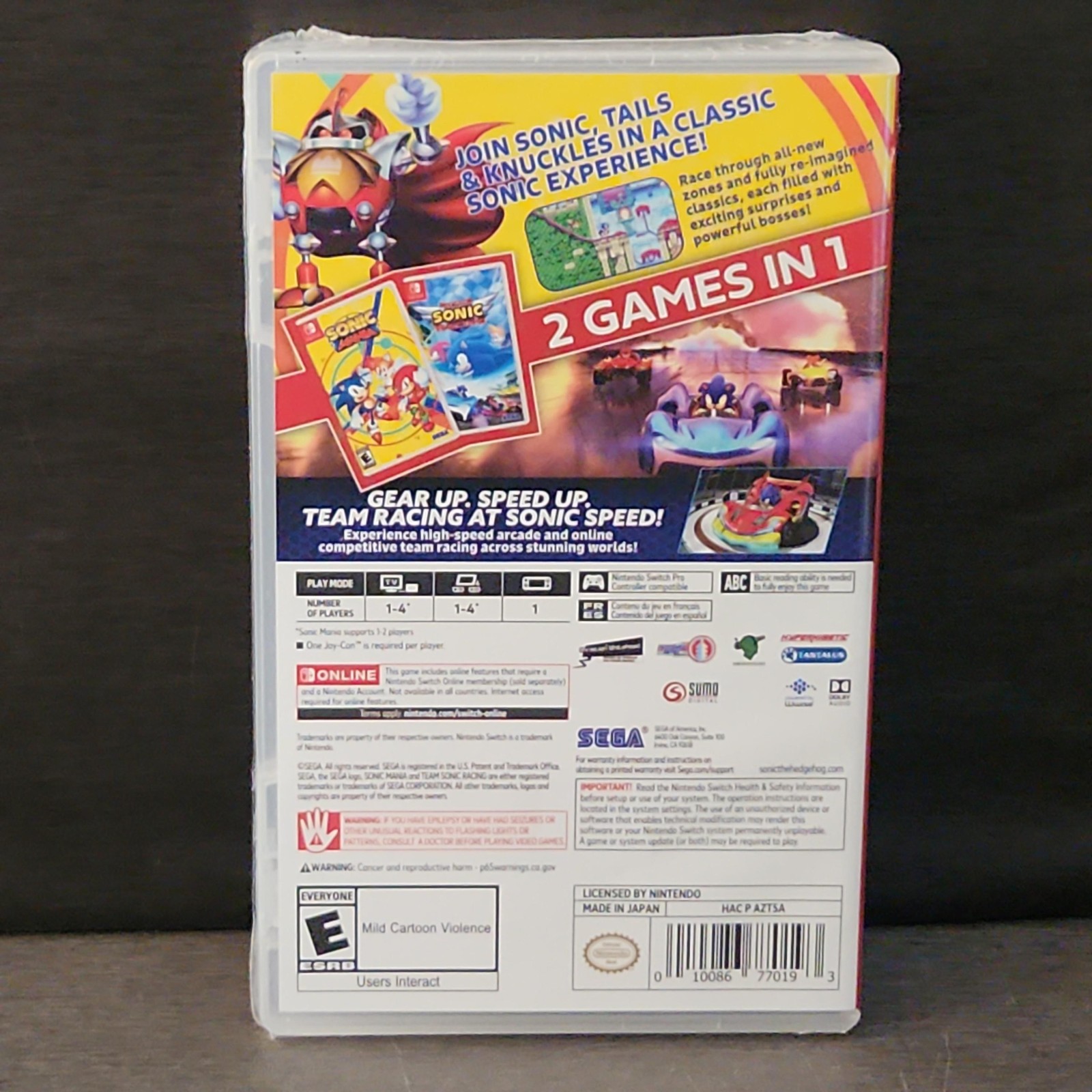 SEALED Sonic Mania + Team Sonic Racing Nintendo Switch Game Double Pack SEGA NEW