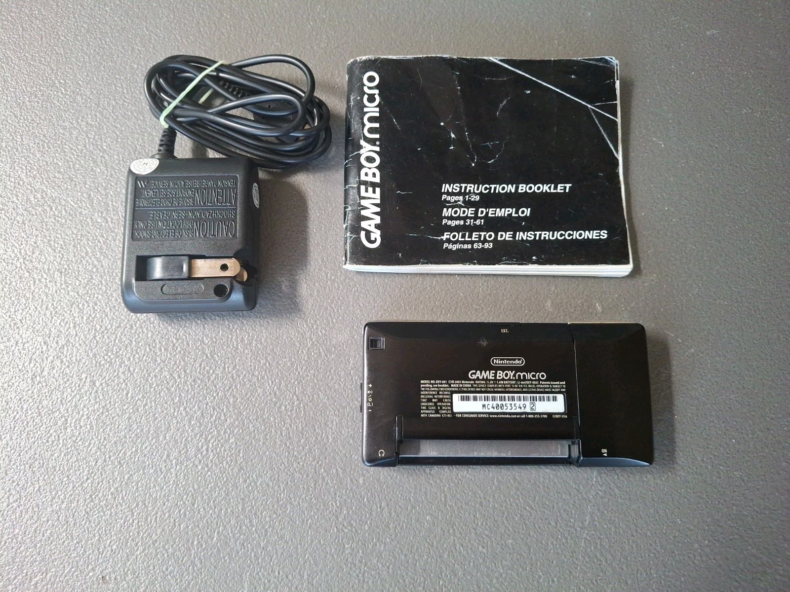Authentic USA Nintendo Silver & Black Game Boy Micro OXY-001 w/ Charger – WORKS!