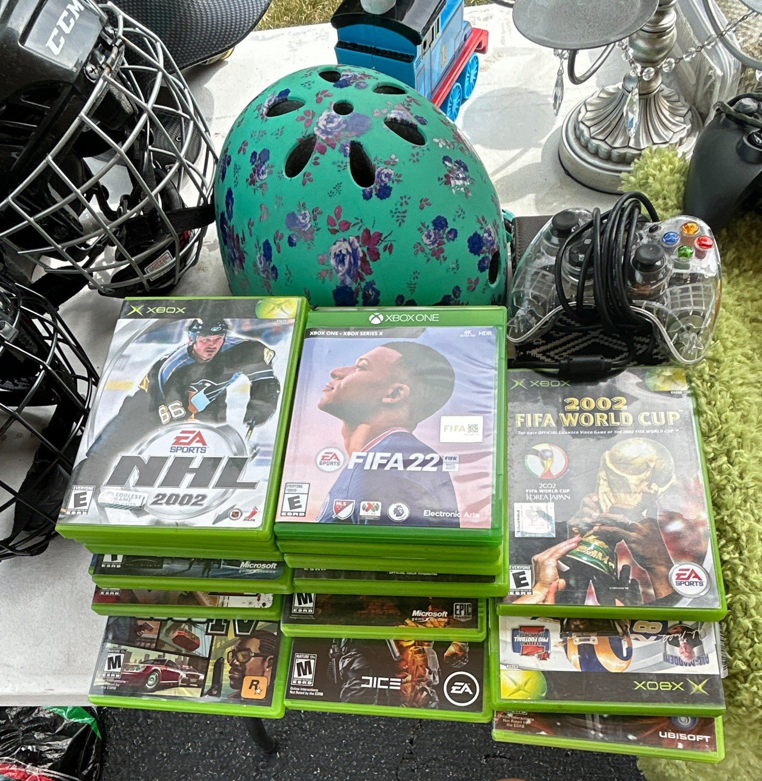 Xbox One Mixed Sports Game Lot w/ Wired Controller, FIFA 22, NHL 2002 + Case