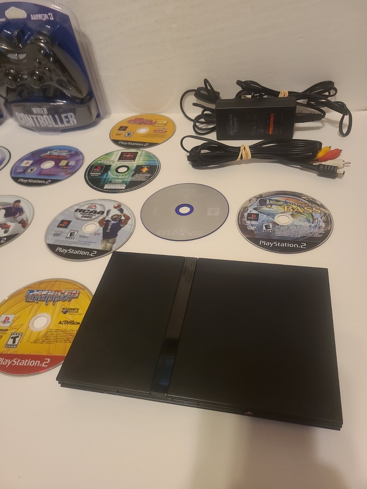 SONY PlayStation 2 PS2 SLIM Black Console Bundle 15 Games Lot 2 Controllers
