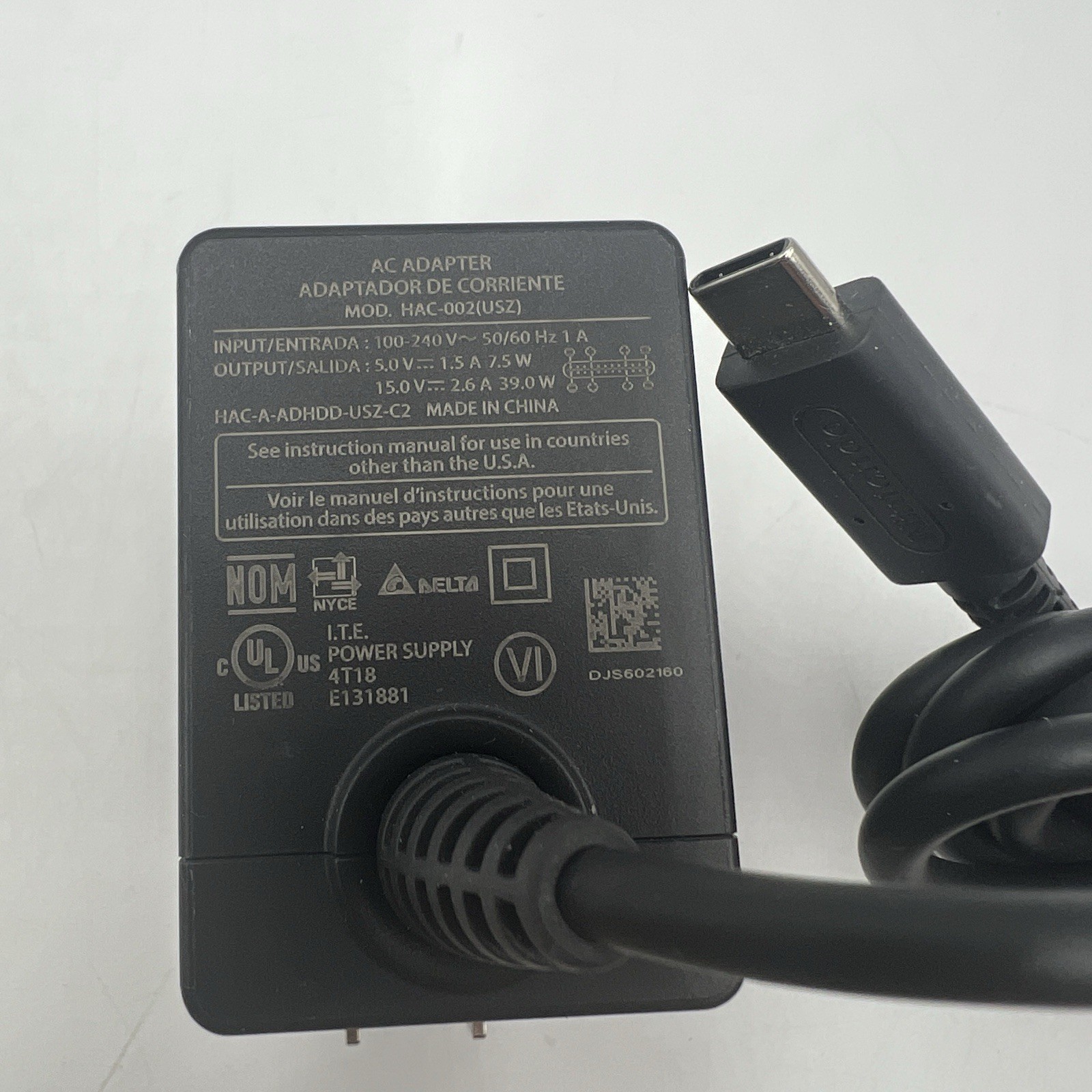 Nintendo Switch HAC-002 USZ Genuine AC Adapter Power Cable Cord Original Factory
