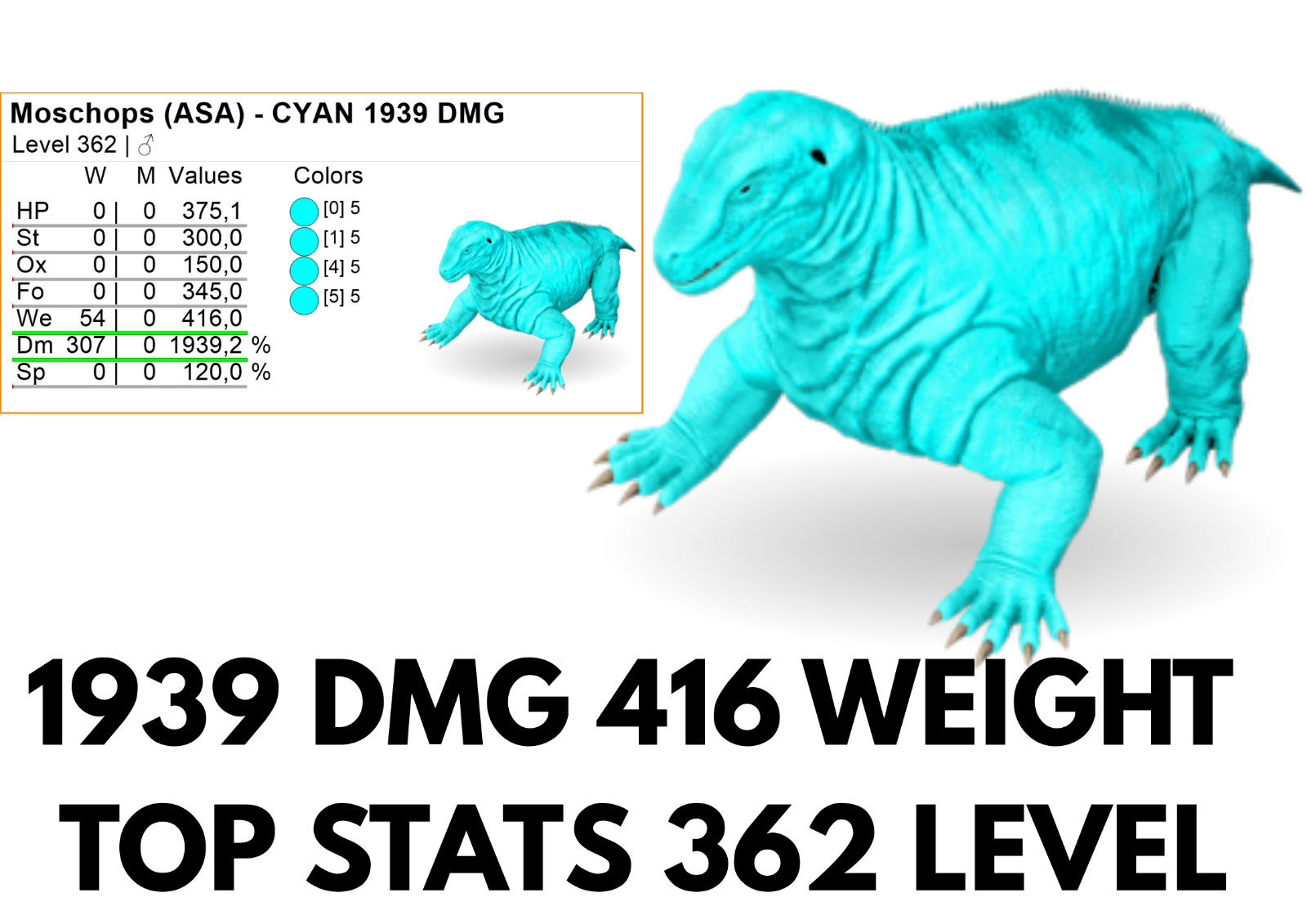 Moschops 1939 DMG TOP STATS Clone Ark Survival Ascended Official PVE