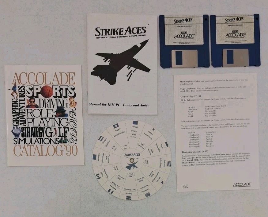 VTG Amiga CPU Game-Accolade Strike Aces-IBM-Two Disks