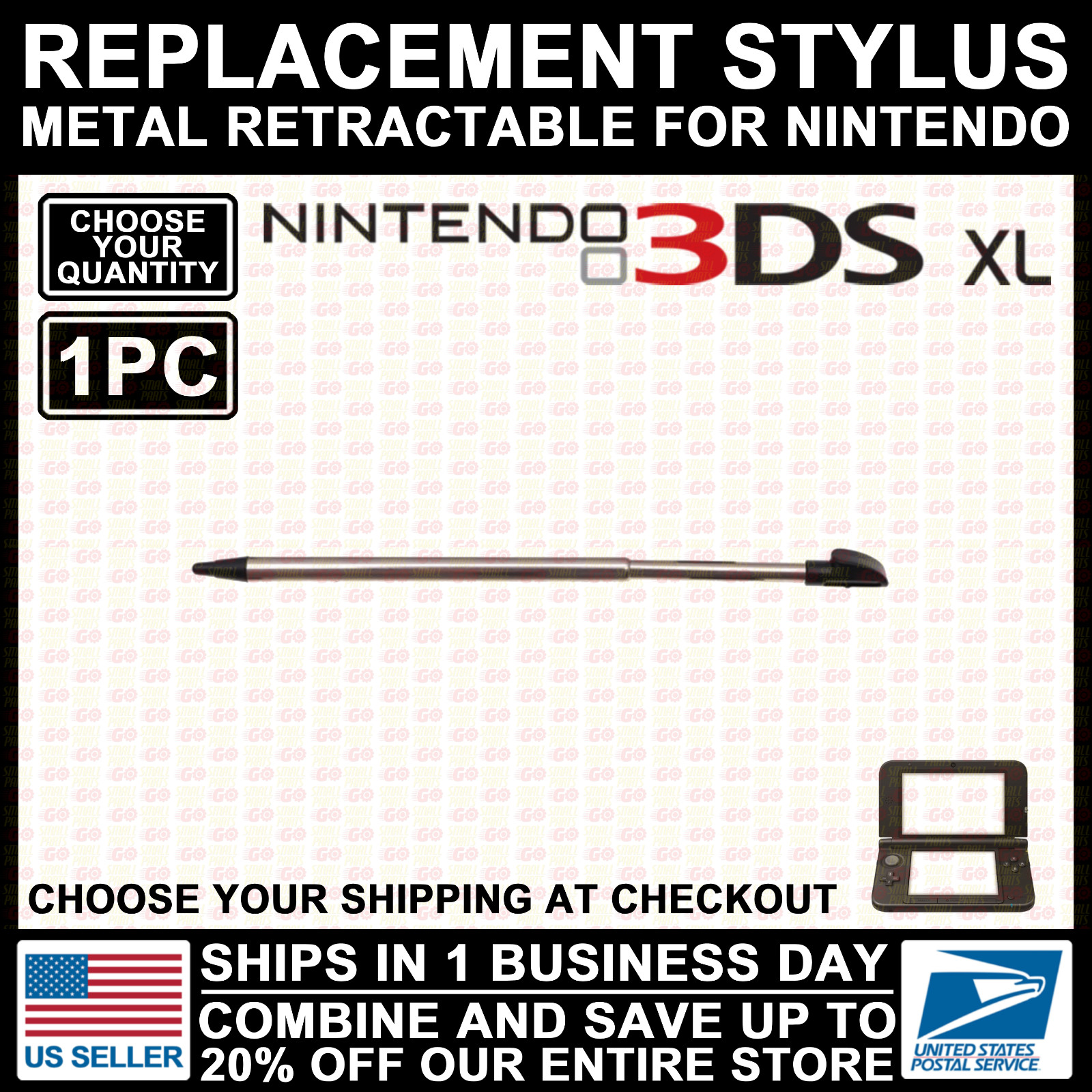 3DS XL Metal Retractable Stylus For Nintendo Touch Pen Replacement Black