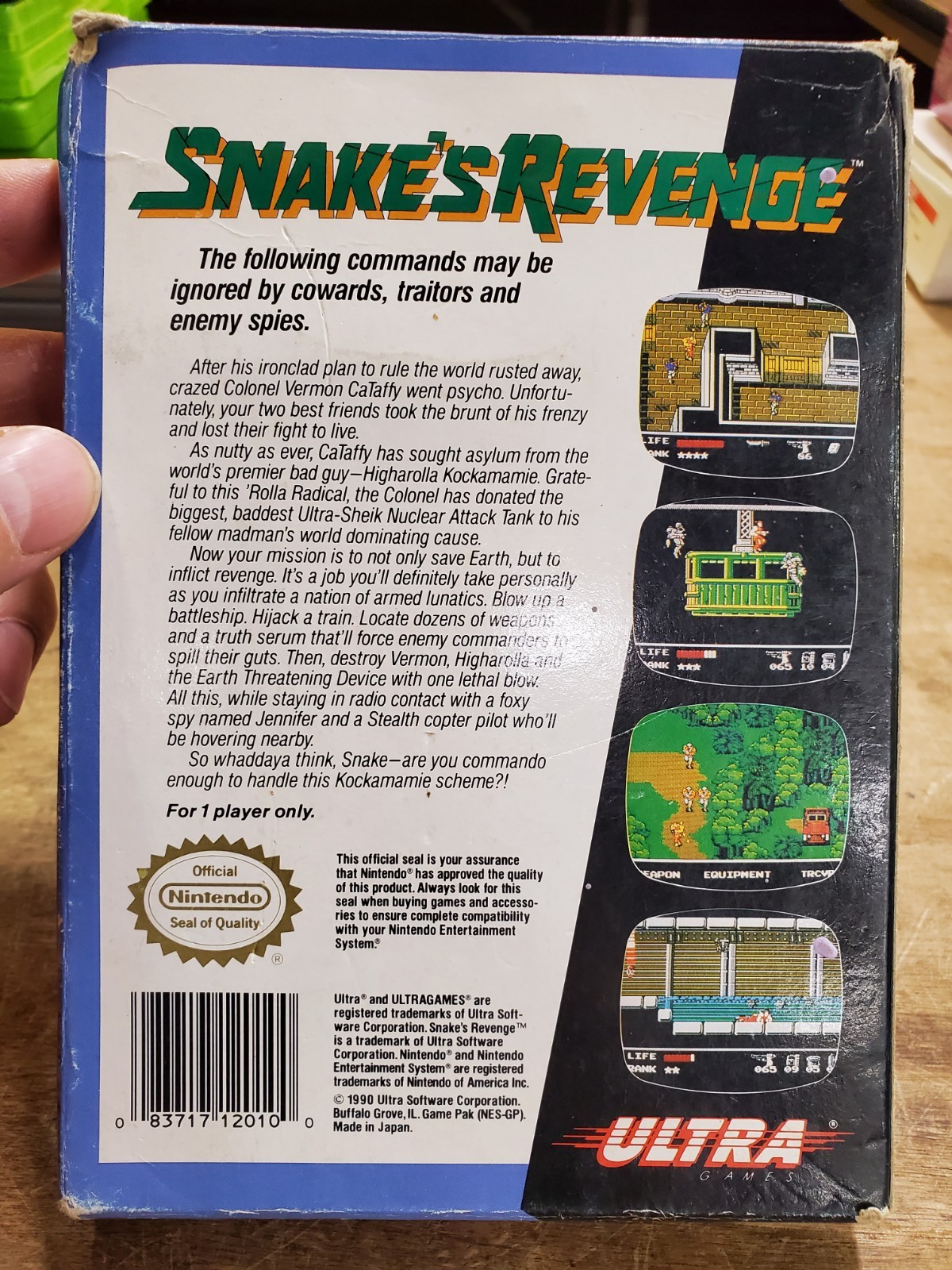 Nintendo NES Snake’s Revenge, 1990 Ultra, Box and Sleeve Only, NO CARTRIDGE