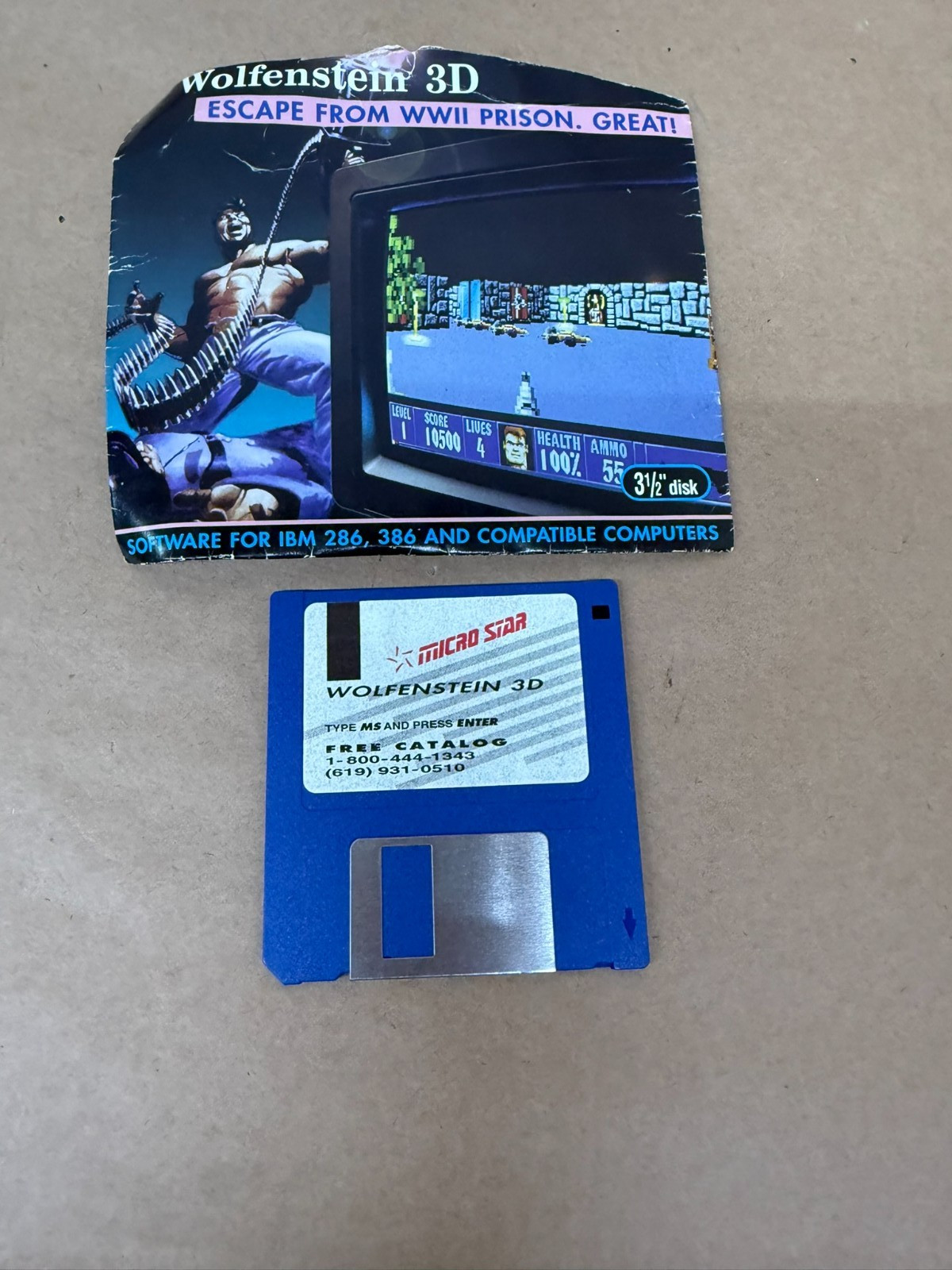 RARE Vintage Wolfenstein 3D Escape From WWII Prison Floppy DOS Game