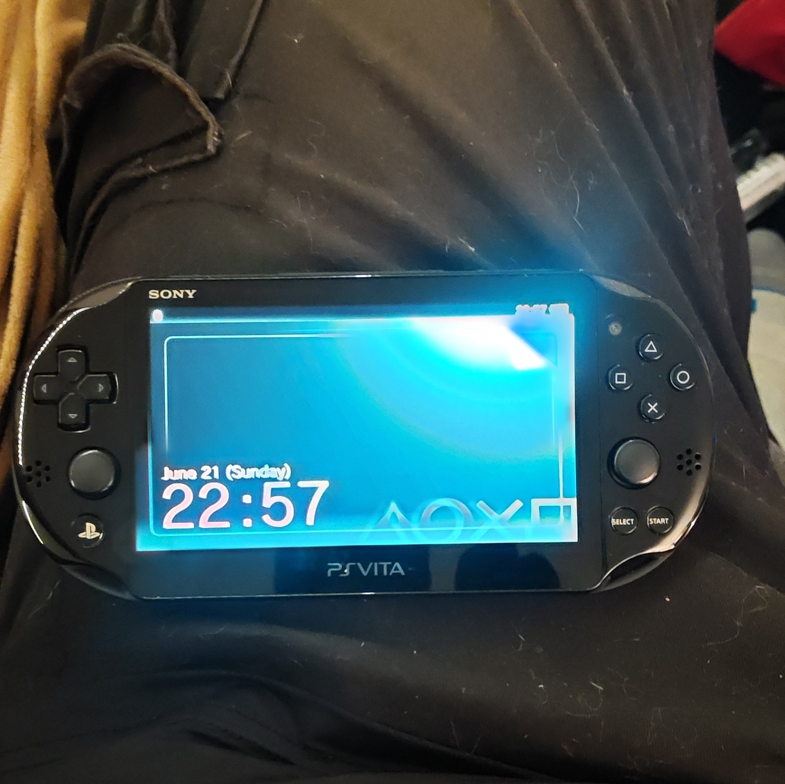 Sony PS Vita with games, Carrying Case, charge cable, and Thumb Grips.