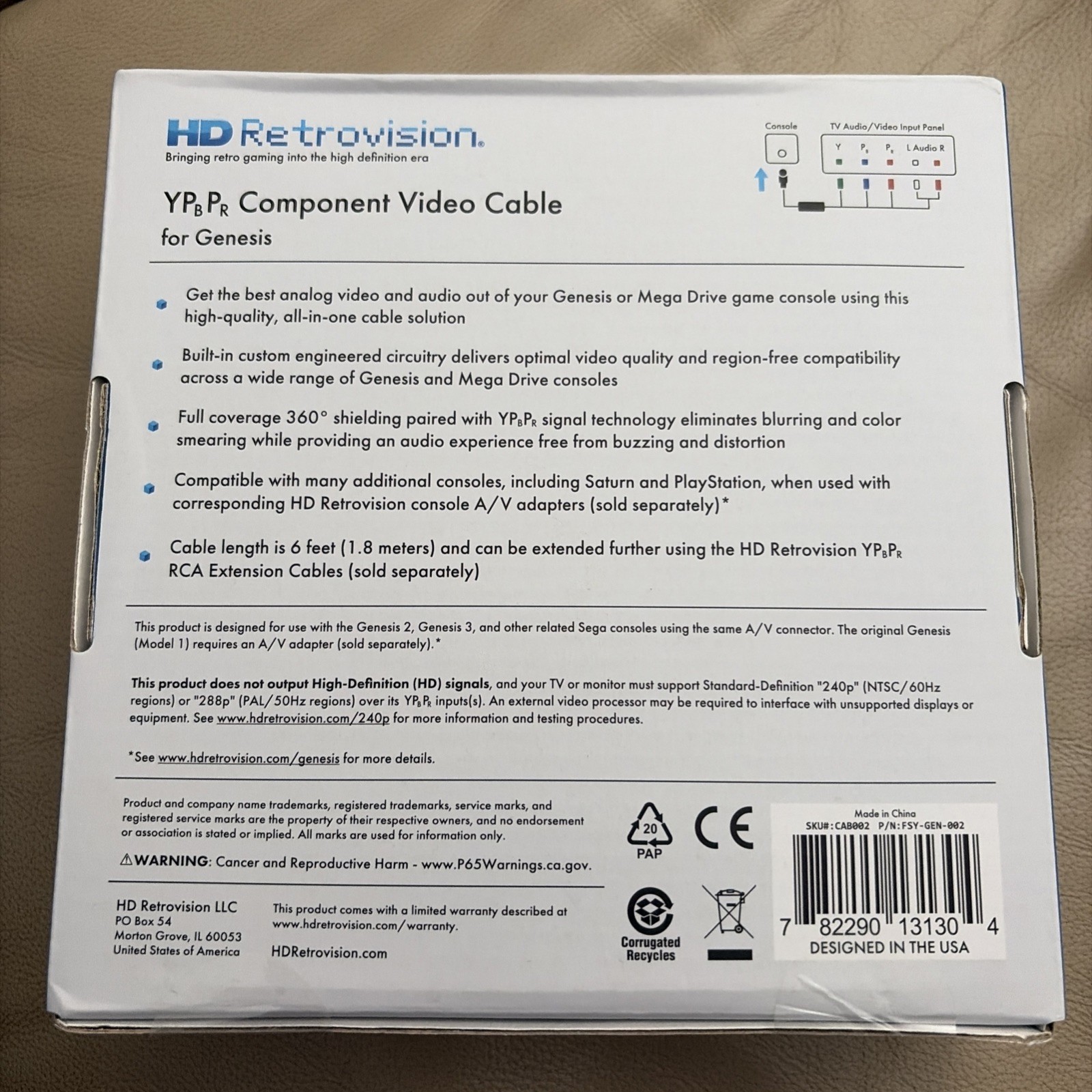 HD Retrovision PlayStation 2/3 Premium YPbPr Component Video Cable Genesis