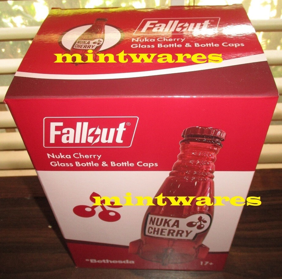 Fallout Nuka Cola Cherry Glass Rocket Bottle & 10 Bottle Caps Replica NEW