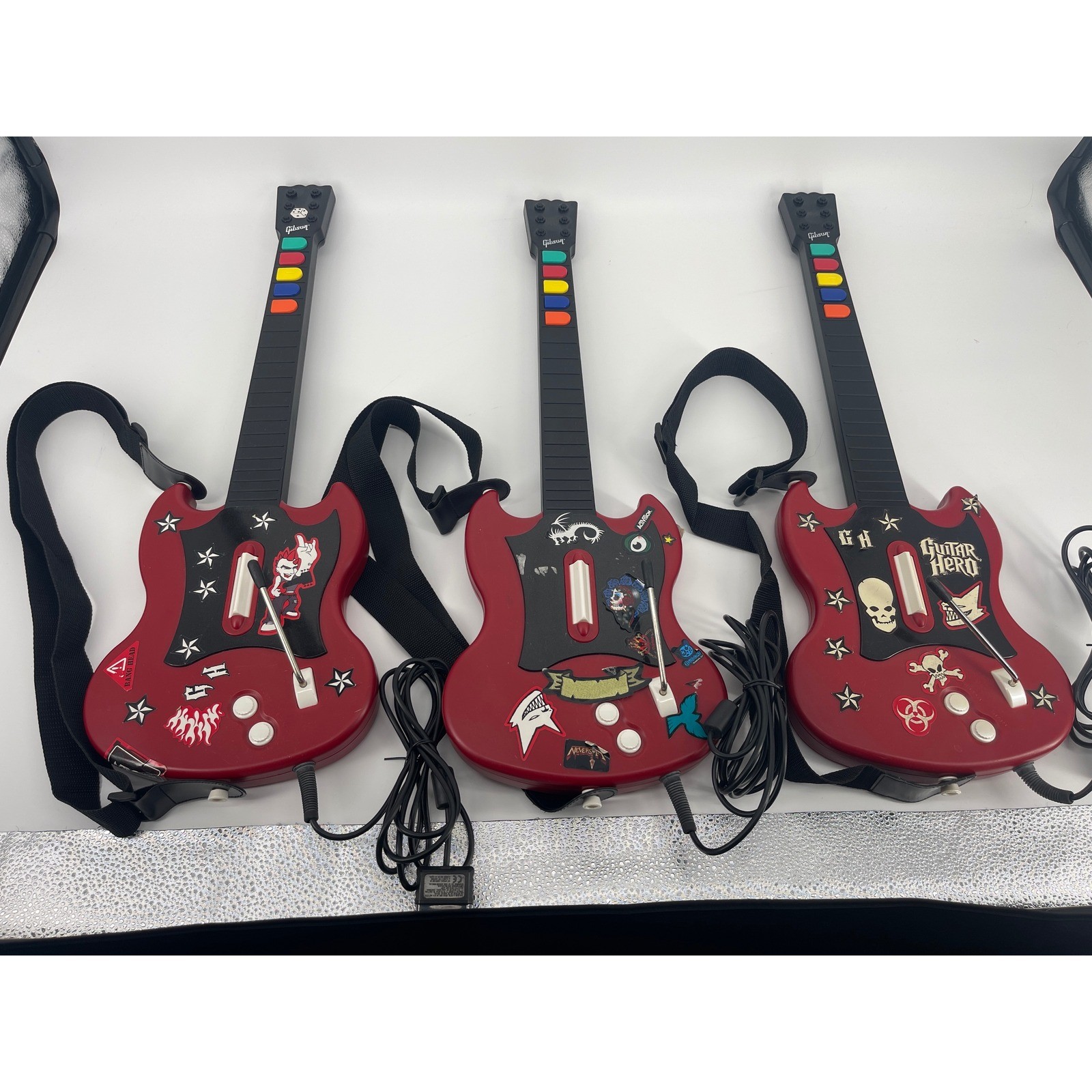 RedOctane Guitar Hero SG Controller PS2 Red Good Lot of 3 Wired Gibson Style