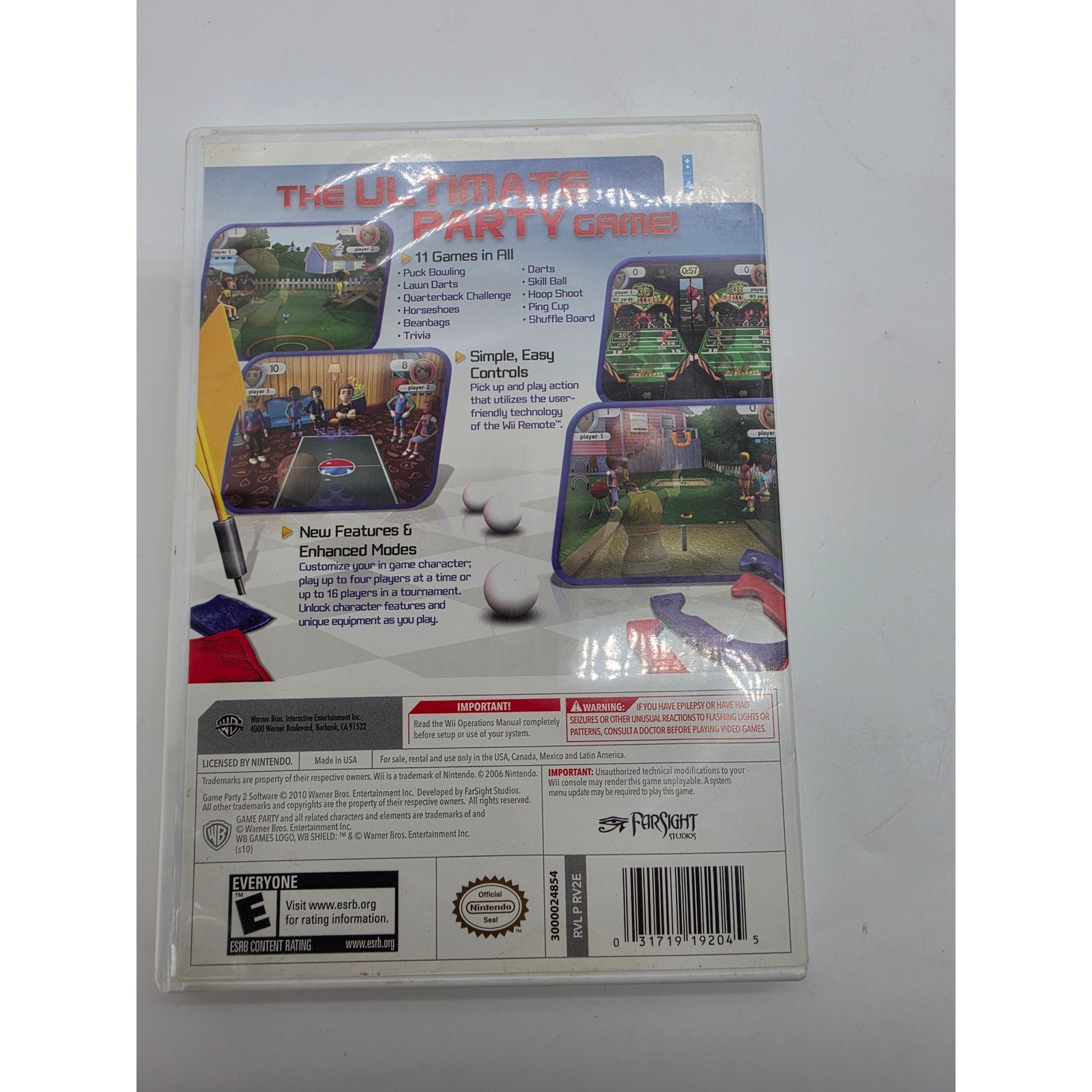 Game Party 2 Nintendo Wii Complete CIB WB Games Darts Horseshoes Hoop Shoot