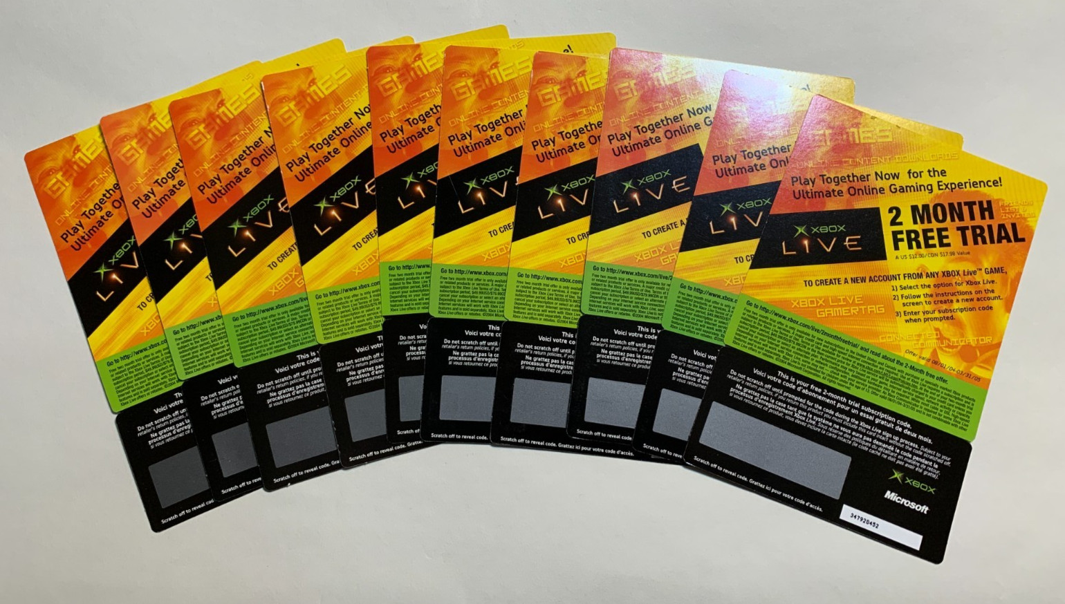 Lot of 10 Original Xbox Live 2 Month Free Trial cards microsoft expired unused