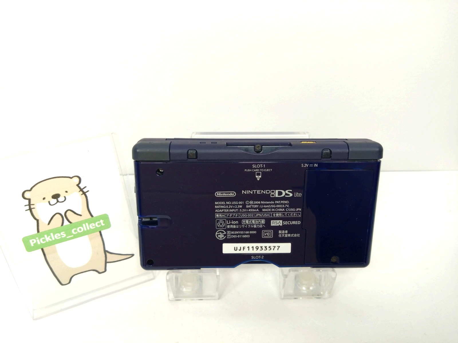 DS Lite Enamel Navy USG-001 w/GBA Connect Cover Tested Nintendo DS 0624A