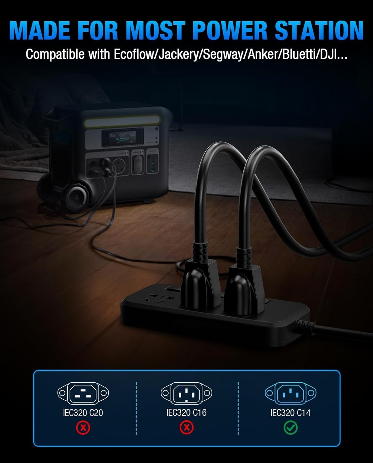 Heavy-Duty 10FT Power Station Charging Cable with Male-to-Female Connector