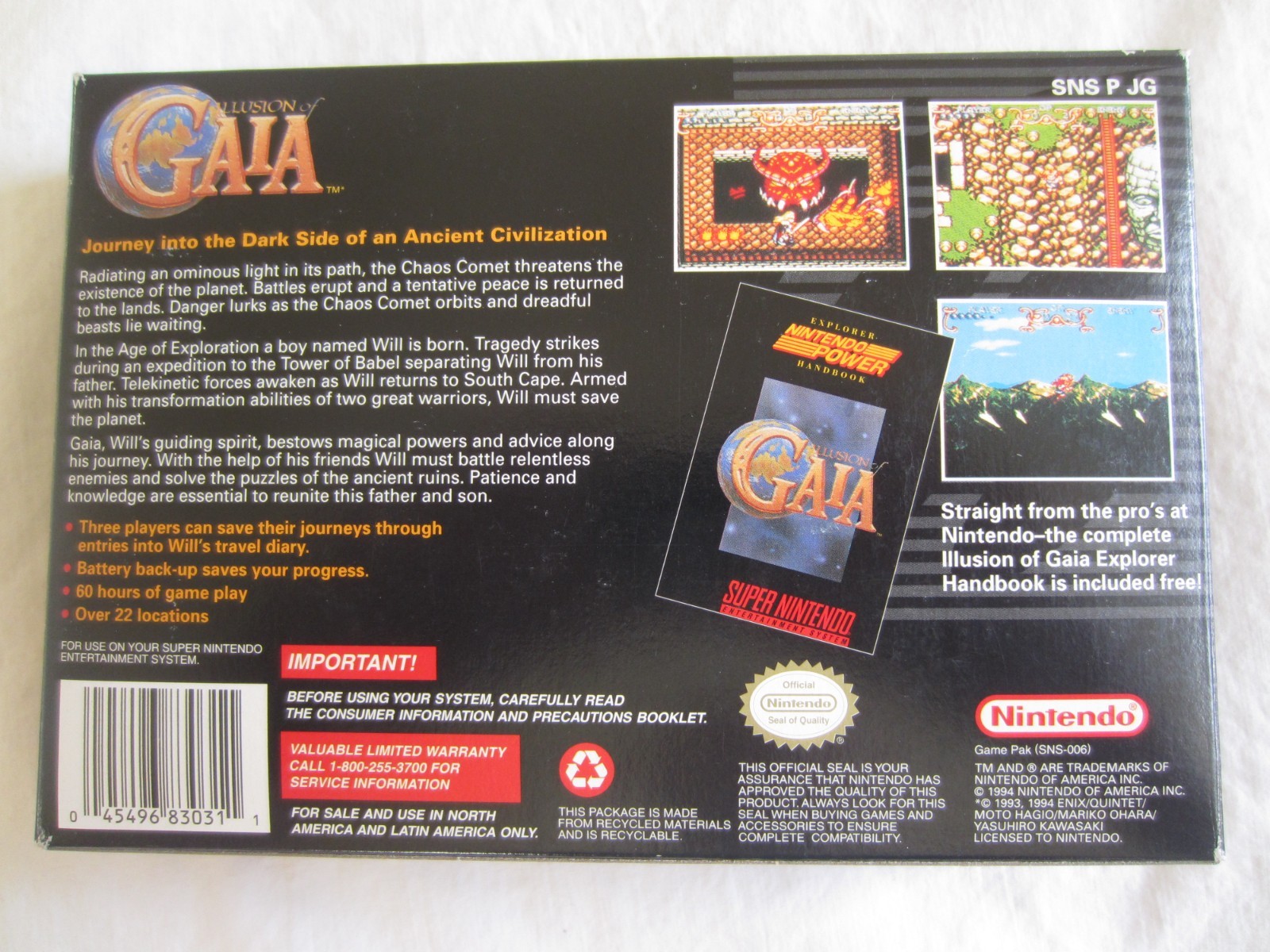 Illusion of Gaia (SNES) Super Nintendo CIB Complete + Map 1994 Mexico RARE