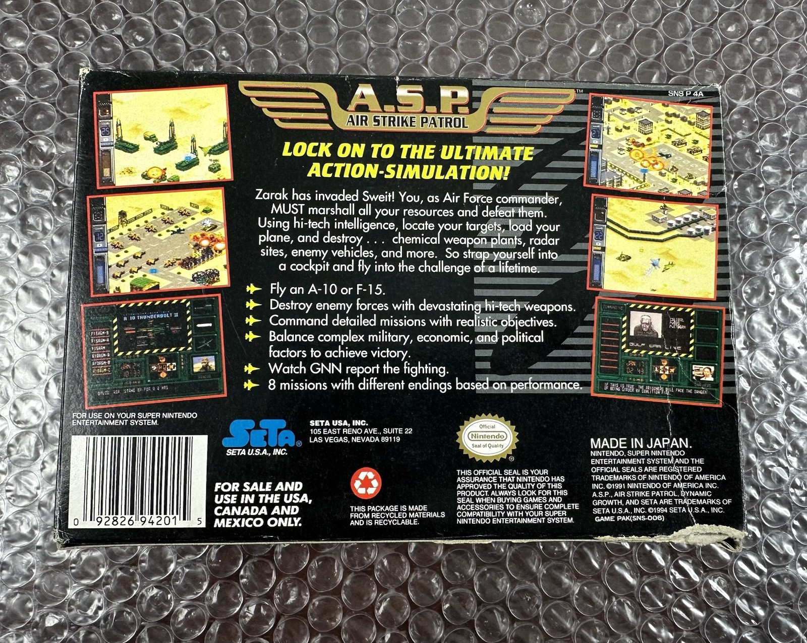 A.S.P. Air Strike Patrol (SNES) Super Nintendo CIB Complete + Poster Tested SETA