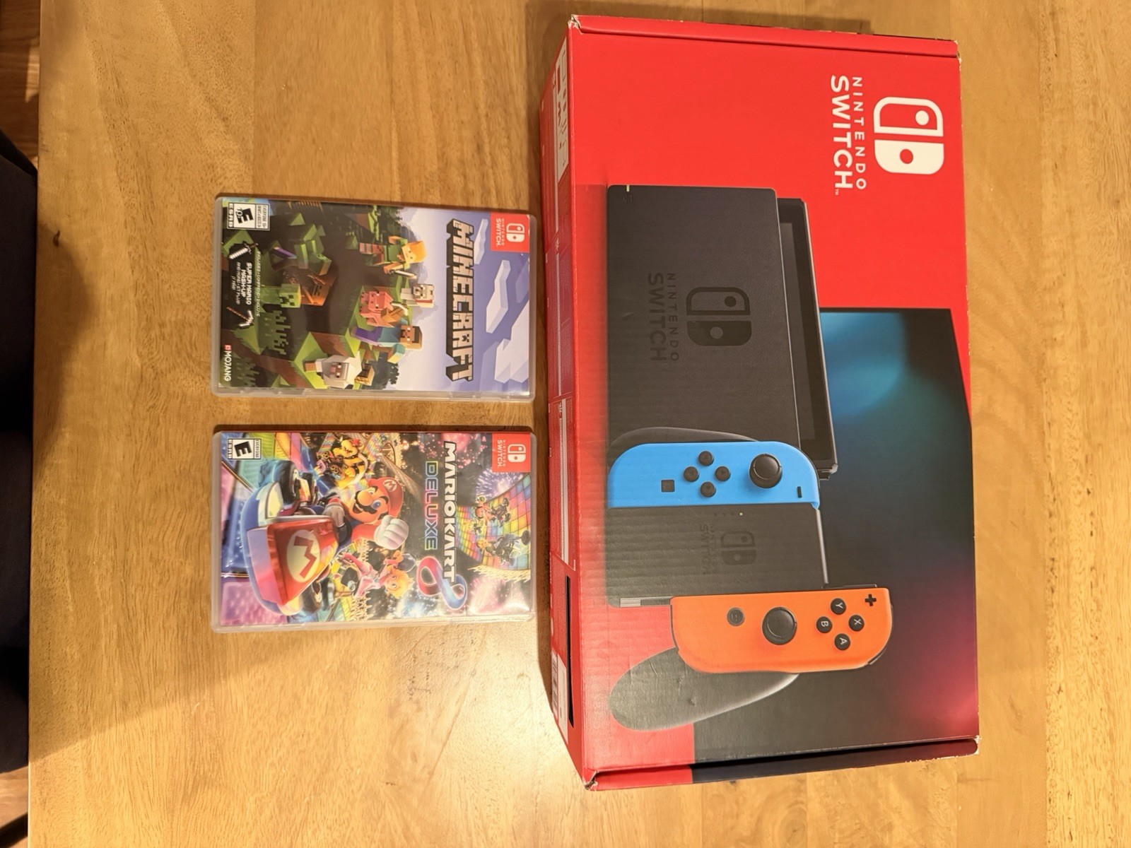 Nintendo Switch HAC-001 Console Dock Neon Blue/Red Joy-Con Box PLUS 2 games