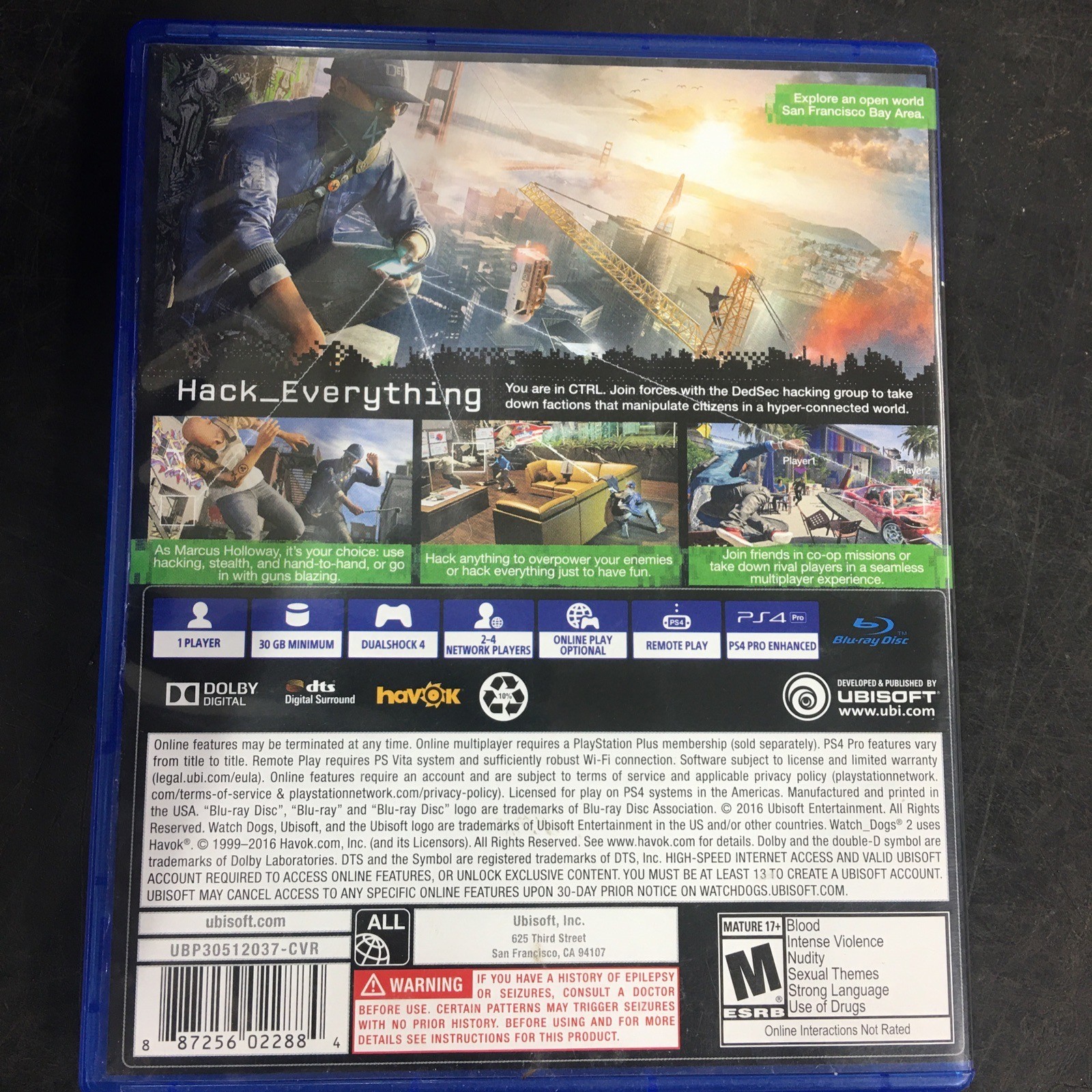 WATCH DOGS 2 (PS4) NO MANUAL NO SCRATCHES
