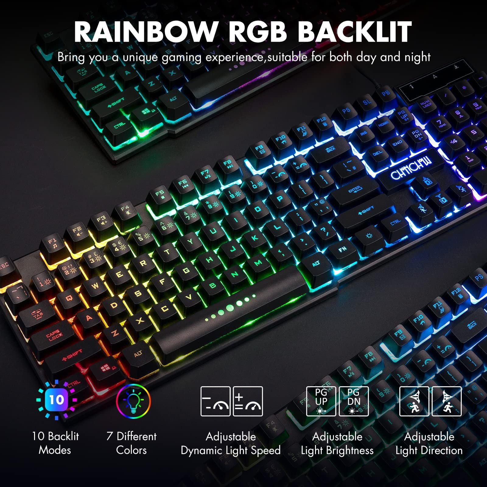 CHONCHOW Gaming Keyboard and Mouse for Mac PC PS5 PS4 Xbox One Gamers, RGB Ba…