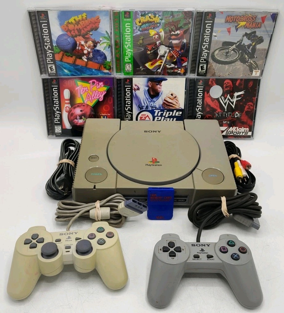 Sony PlayStation 1 Bundle SCPH-7501 + 2 Controllers + 6 Games + Mem Card* Tested