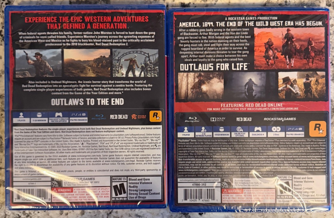 Red Dead Redemption 1 and 2 Dual Pack Brand New Factory Sealed I & II