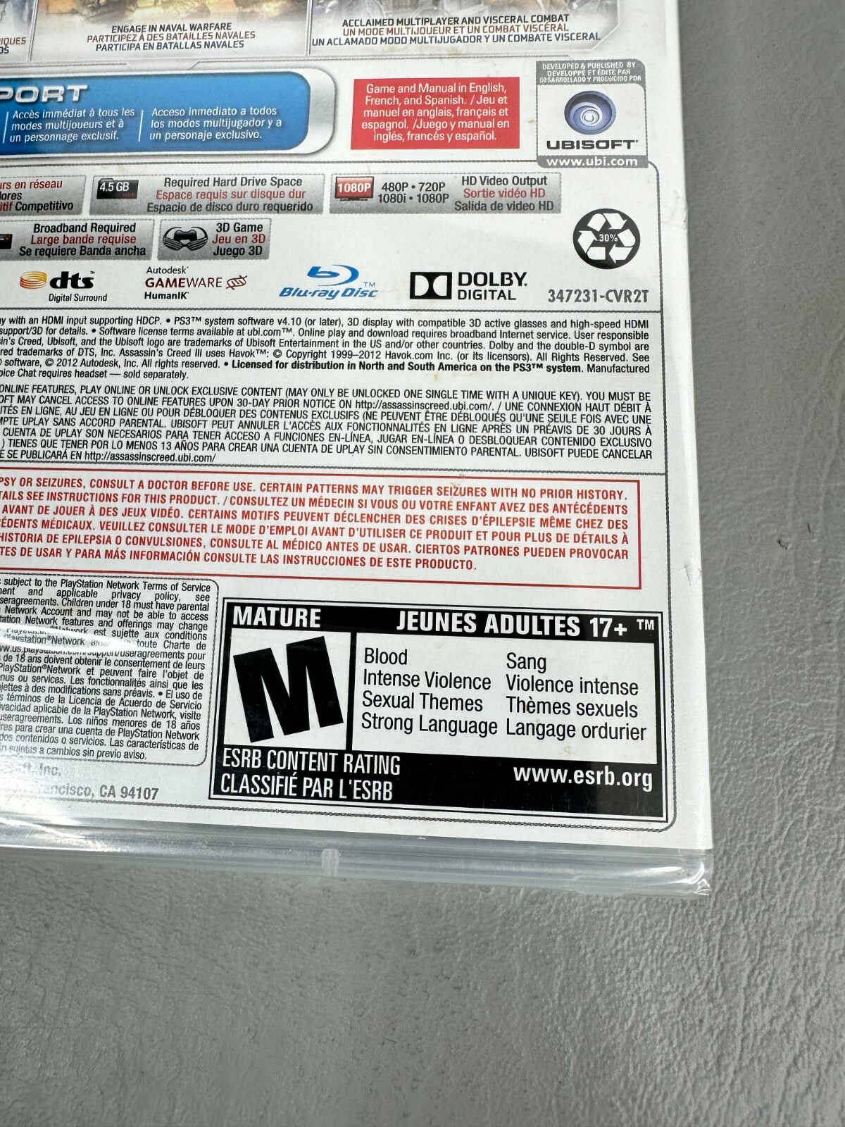 Assassin’s Creed III 3 (Sony PlayStation 3, 2012) PS3 Brand New Not for Resale