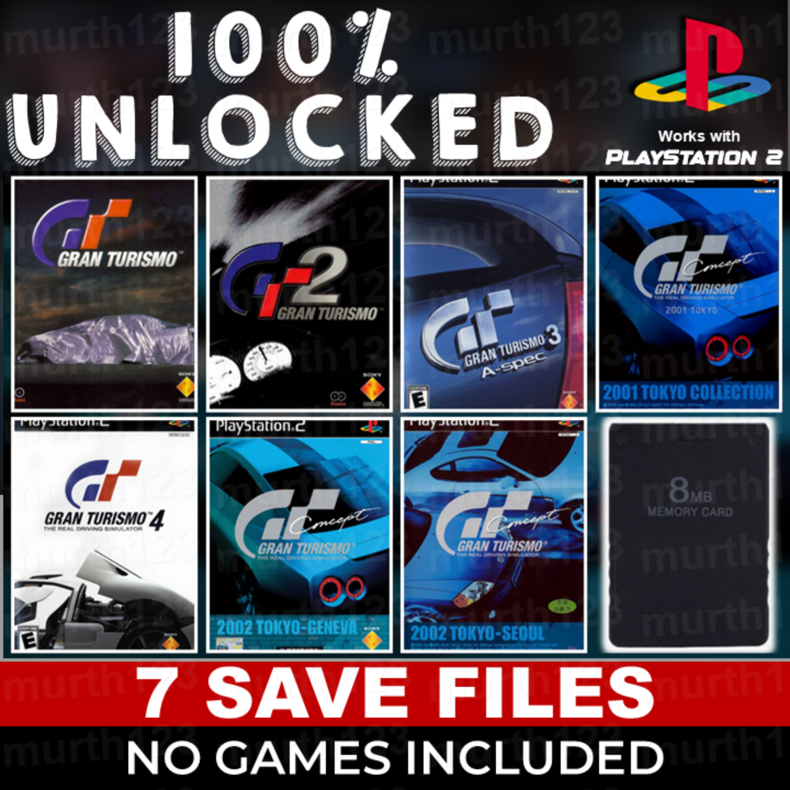 GRAN TURISMO 1 2 3 4 | MEMORY CARD SAVES | 100% Unlock! All Cars! Tracks PS1 PS2