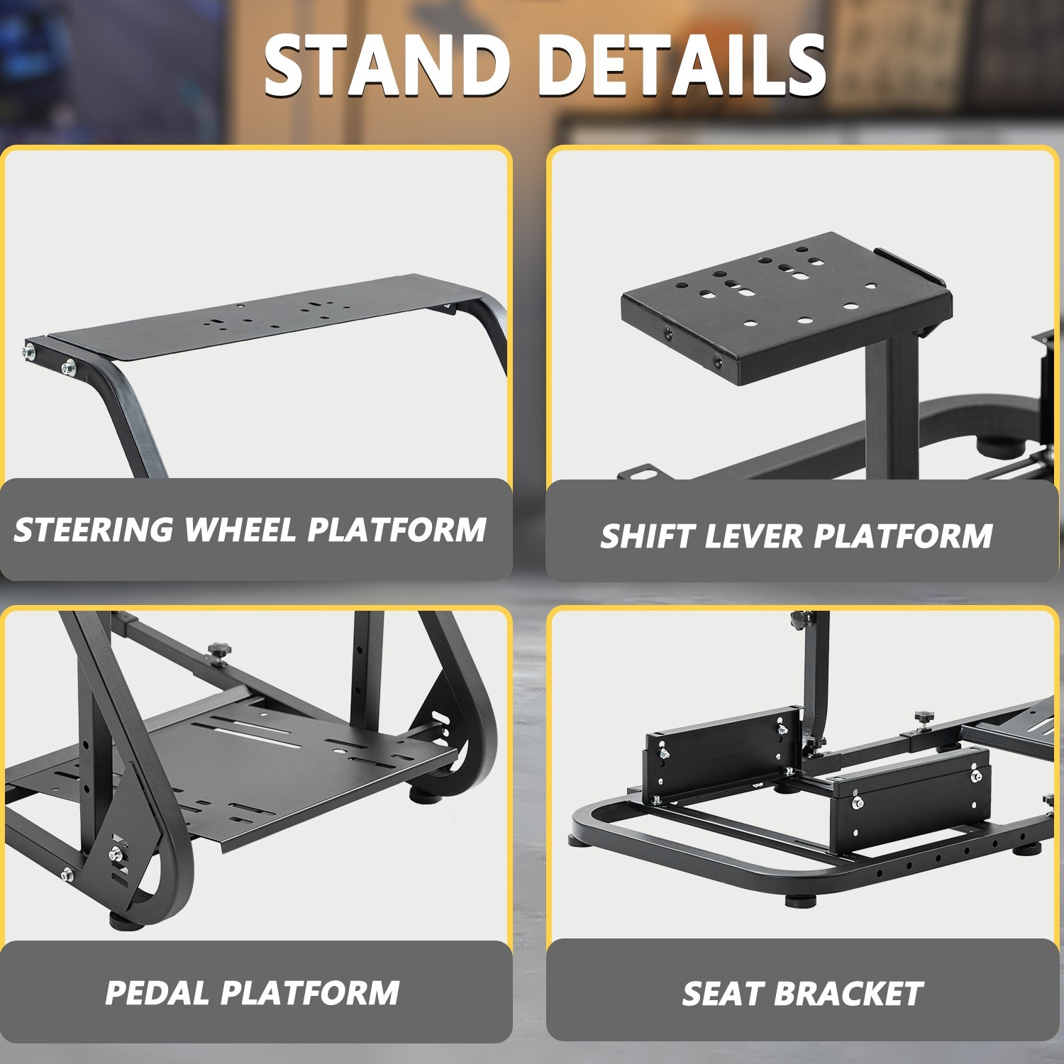 Marada Racing Simulator Cockpit With Monitor Stand & Black Seat Fit For Logitech