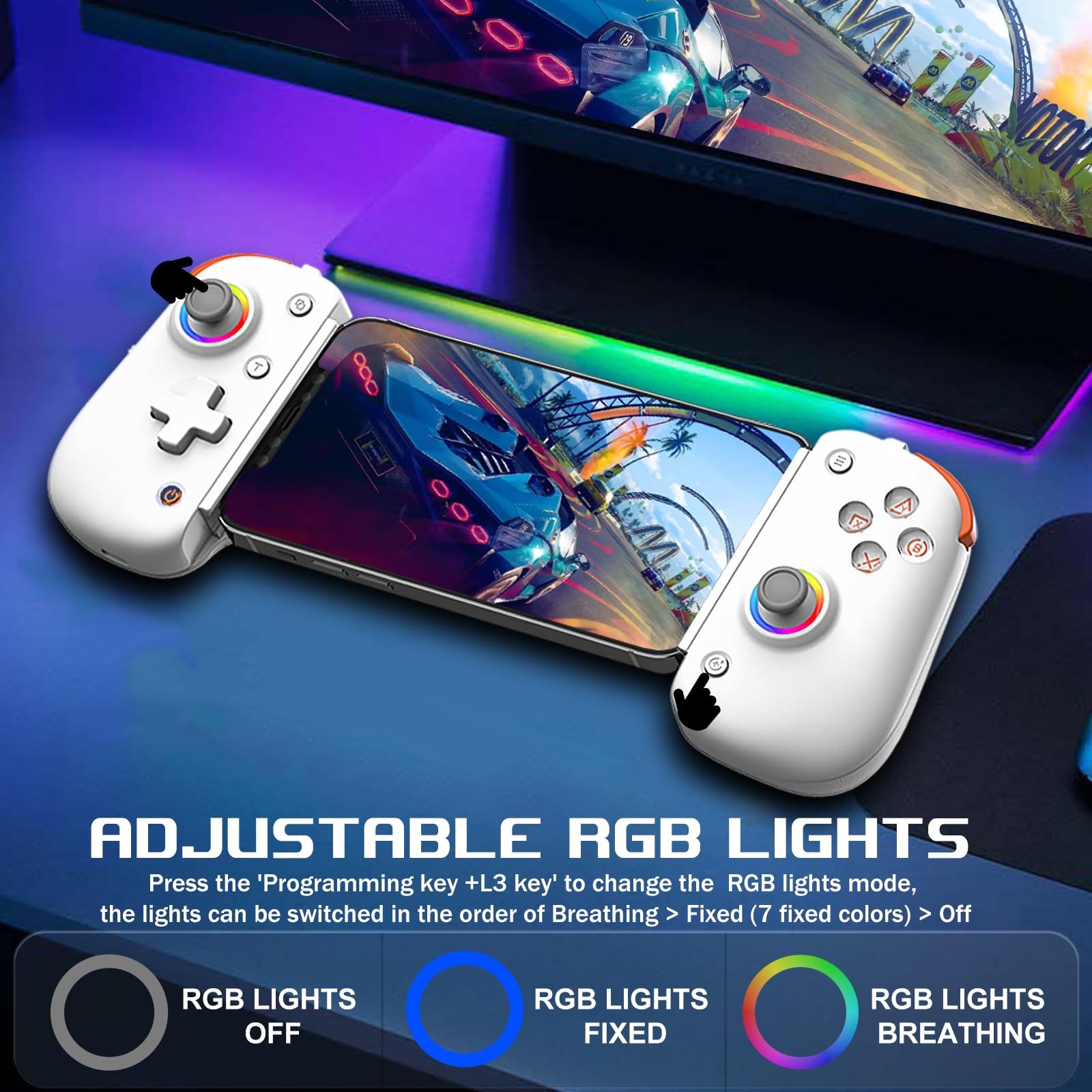 Wireless Hall Effect Gamepad iOS/Android (5-13″) Cloud/Steam/CODM RGB/Turbo Keys