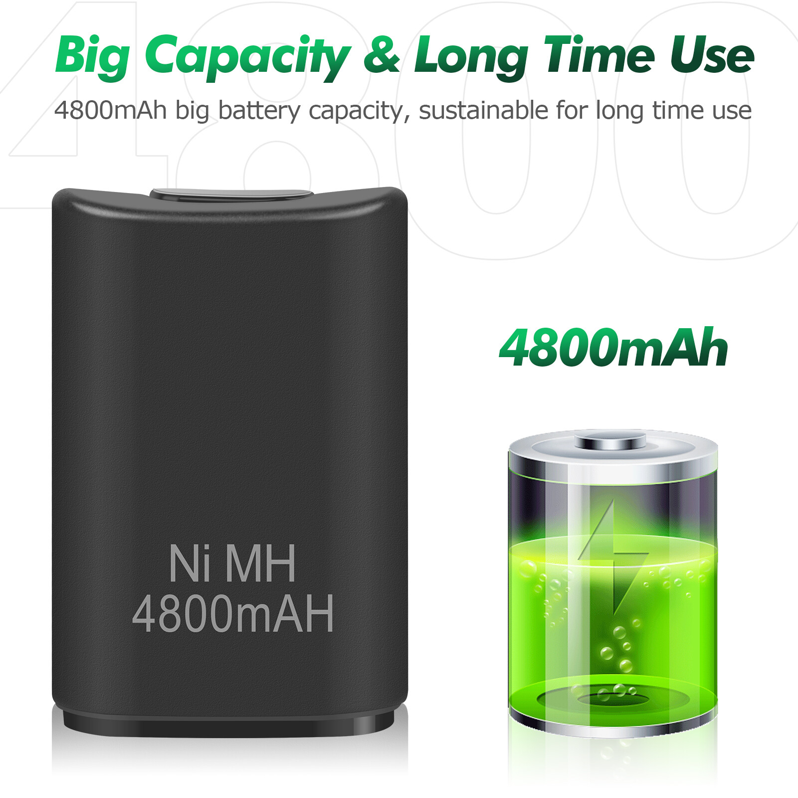 2pcs Rechargeable Battery Pack USB 4800mAh Charger Cable For XBox 360 Controller