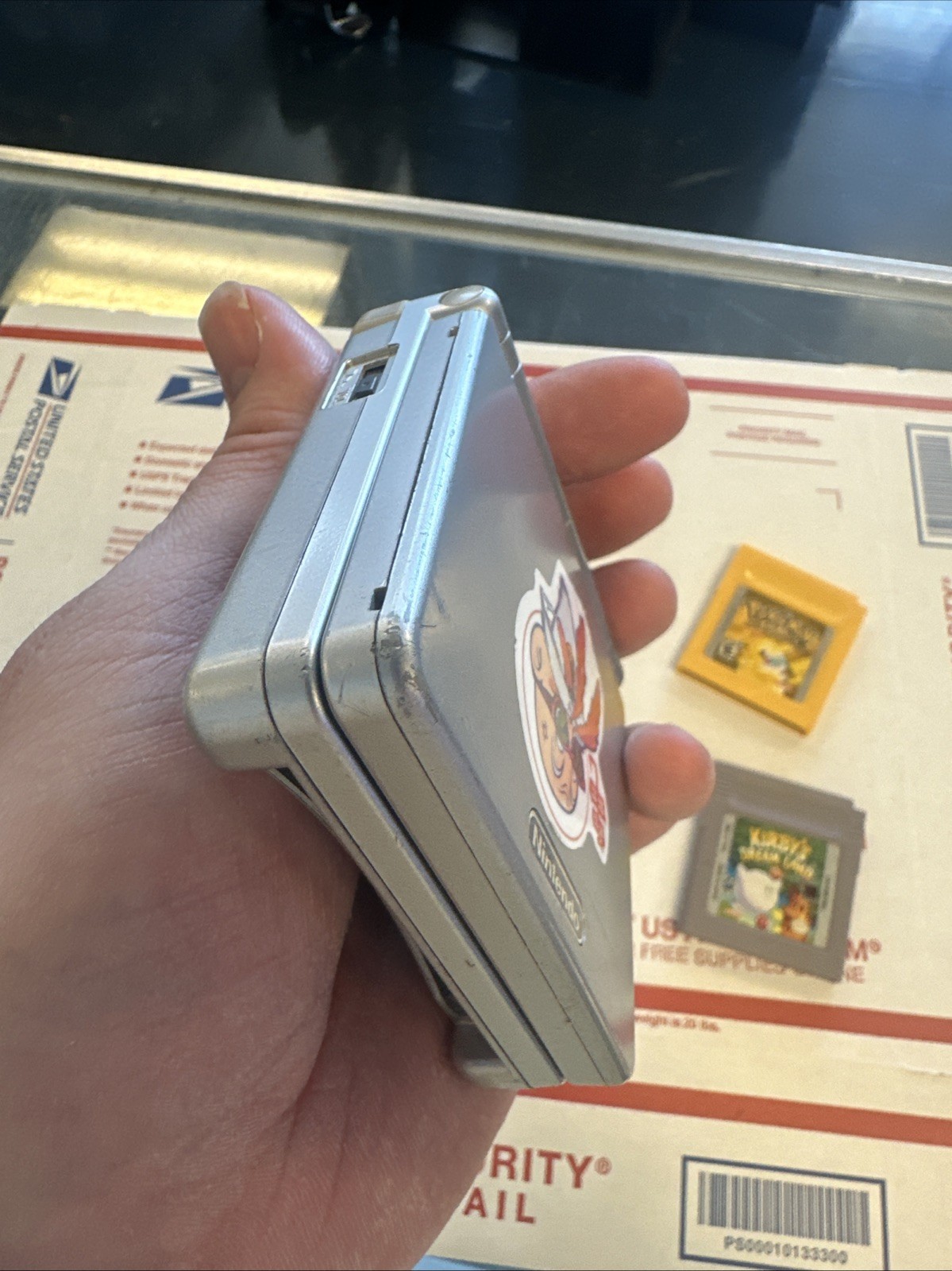 Nintendo Game Boy Advance SP Silver AGS-001 W/ Pokemon Pikachu Edition & Kirby!