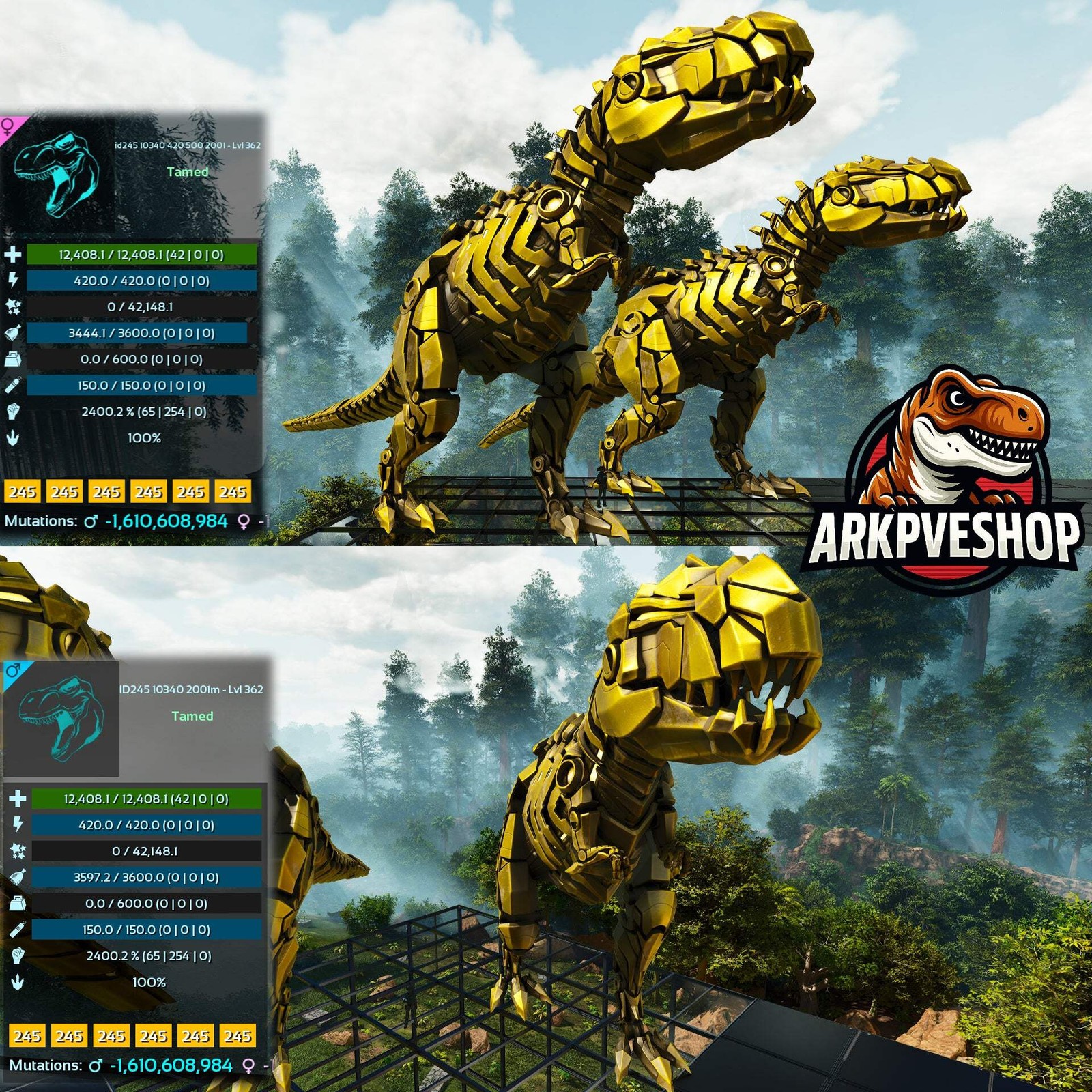 ASA PVE 🦖ARK Survival Ascended Tek Rex 2400% melee Imprinted Top Boss Stats